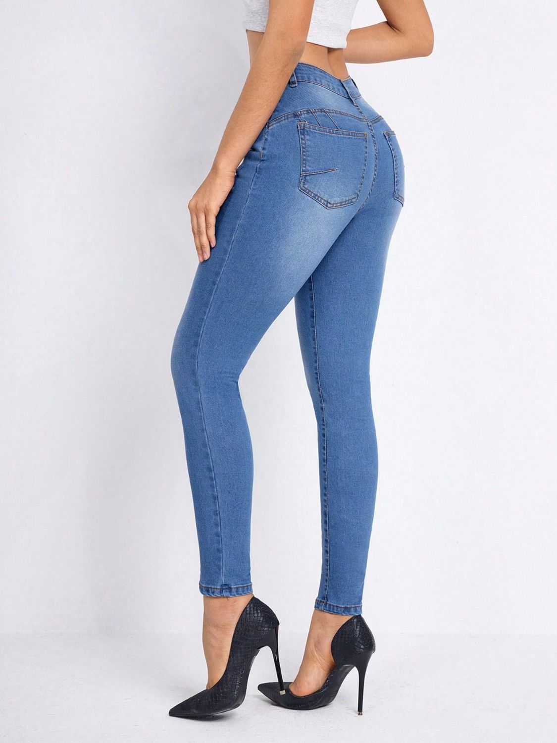 High Rise Skinny Jeans with Pockets-[Adult]-[Female]-2022 Online Blue Zone Planet