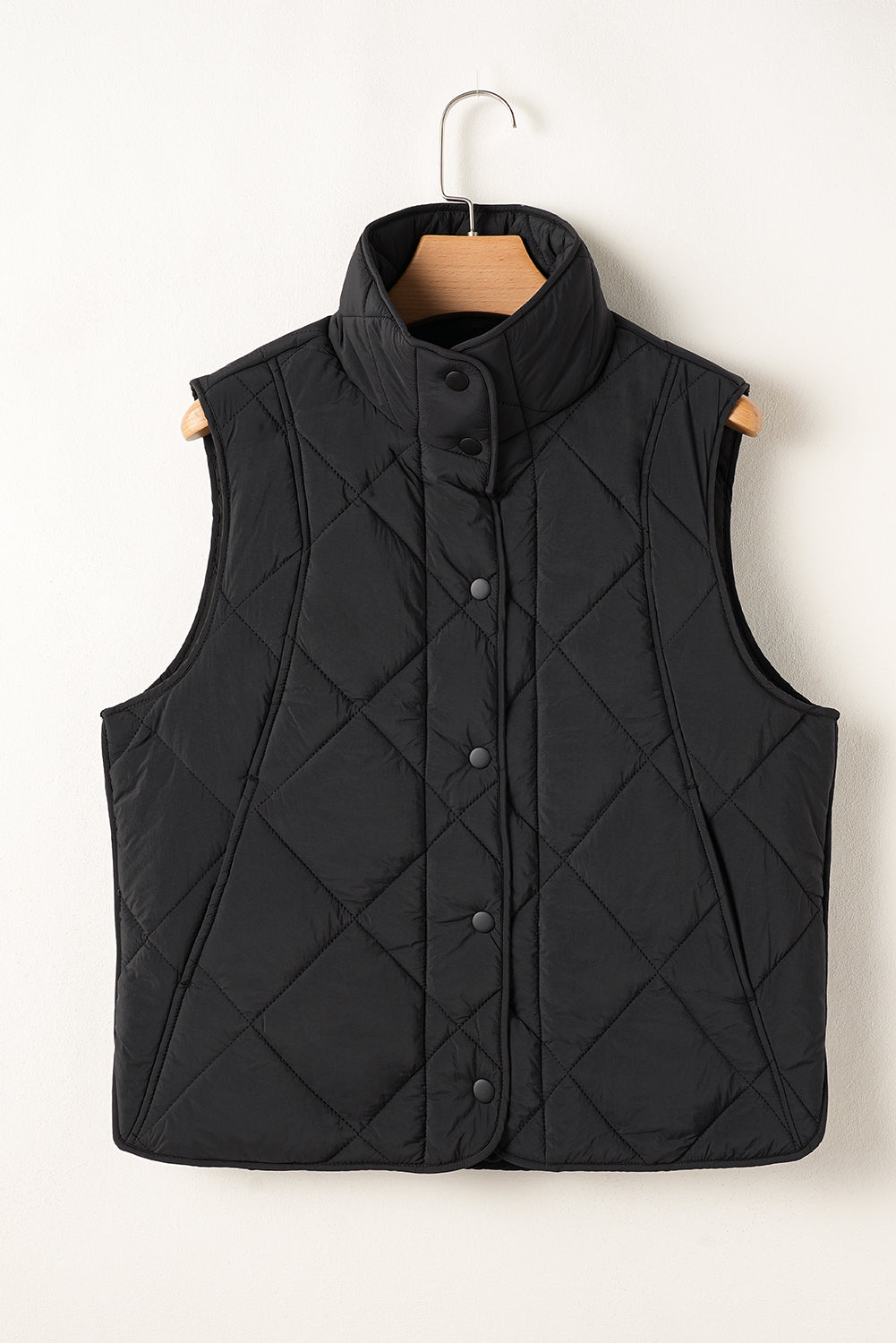 Black Quilted High Neck Button Up Pocket Vest Coat-Outerwear/Vests-[Adult]-[Female]-2022 Online Blue Zone Planet