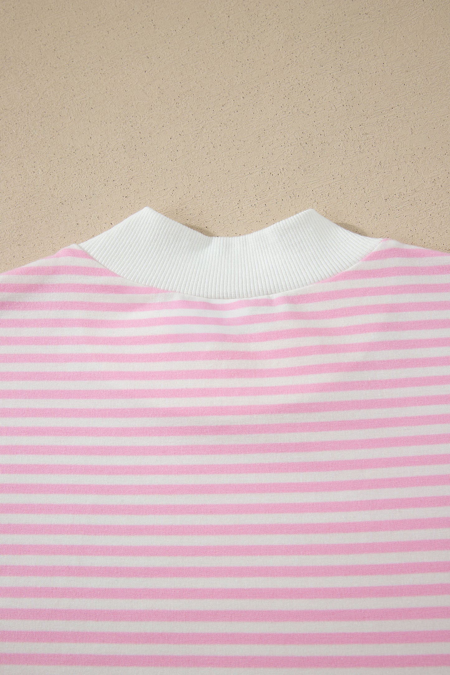 Pink Stripe Cuffed Short Sleeve Contrast Mock Neck Tee Dress-TOPS / DRESSES-[Adult]-[Female]-2022 Online Blue Zone Planet