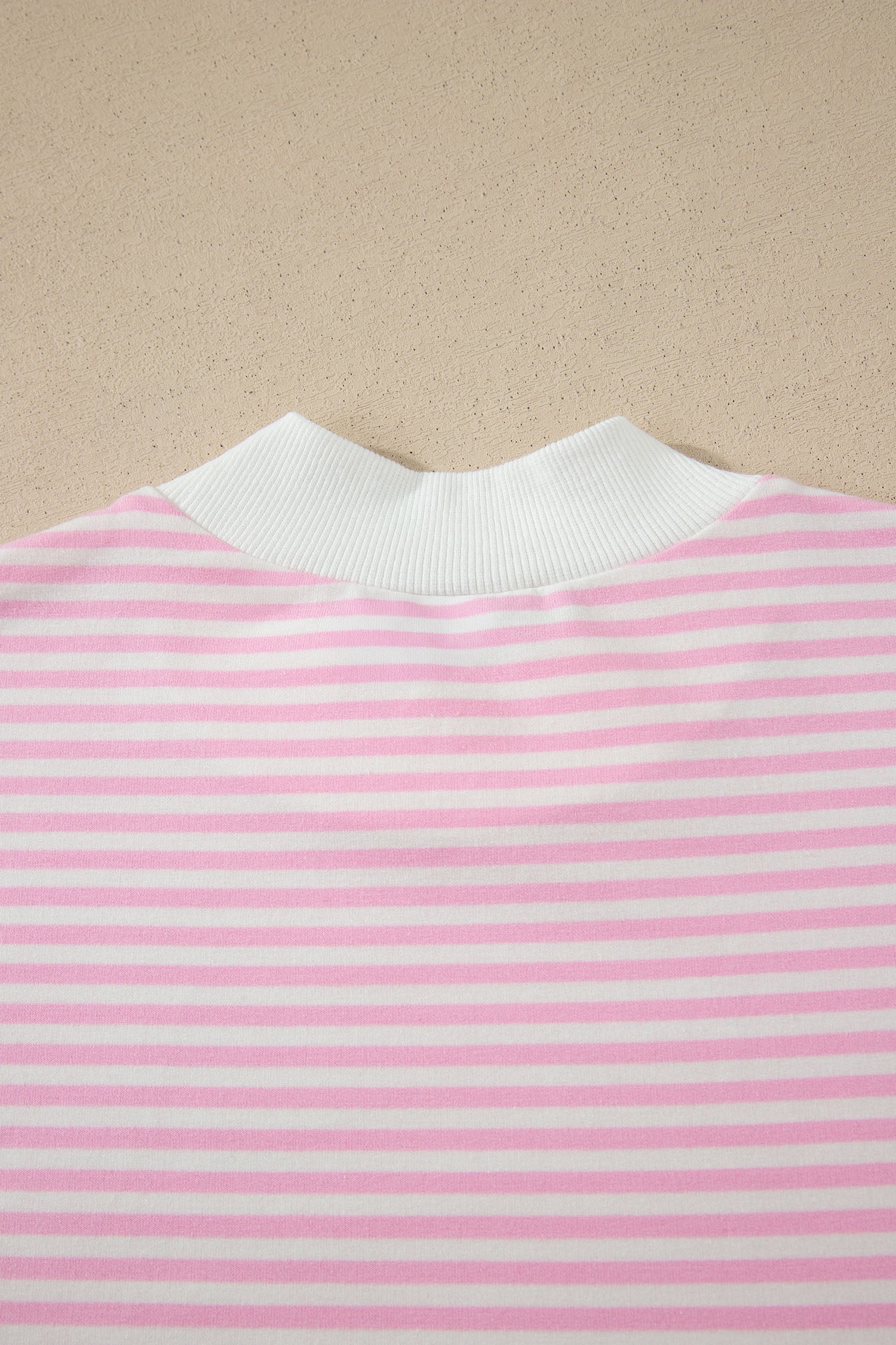 Pink Stripe Cuffed Short Sleeve Contrast Mock Neck Tee Dress-TOPS / DRESSES-[Adult]-[Female]-2022 Online Blue Zone Planet