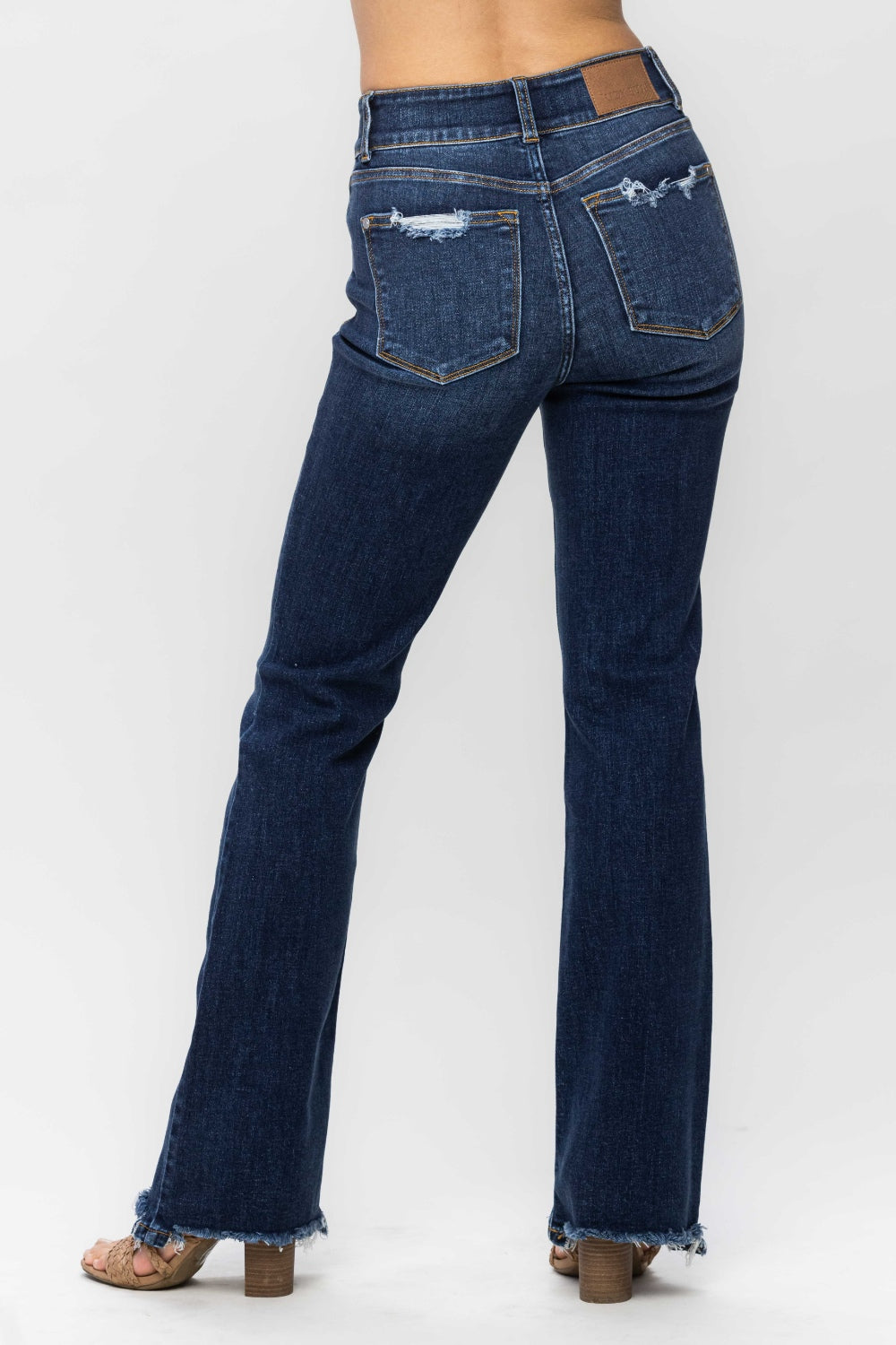 Judy Blue Full Size Frayed Hem Bootcut Jeans-BOTTOMS SIZES SMALL MEDIUM LARGE-[Adult]-[Female]-2022 Online Blue Zone Planet