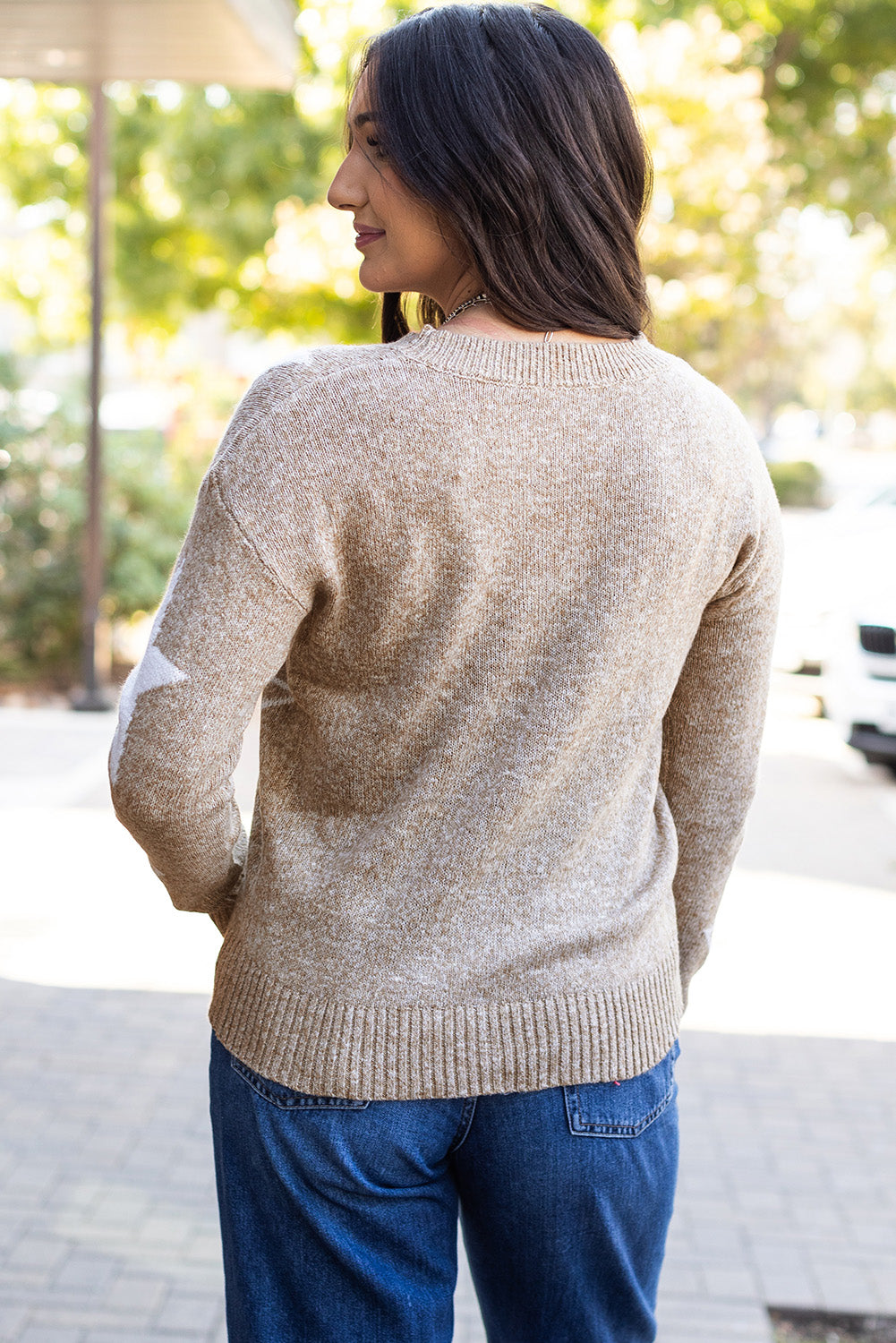 Khaki Star Pattern Drop Shoulder Sweater-Sweaters & Cardigans/Sweaters-[Adult]-[Female]-2022 Online Blue Zone Planet