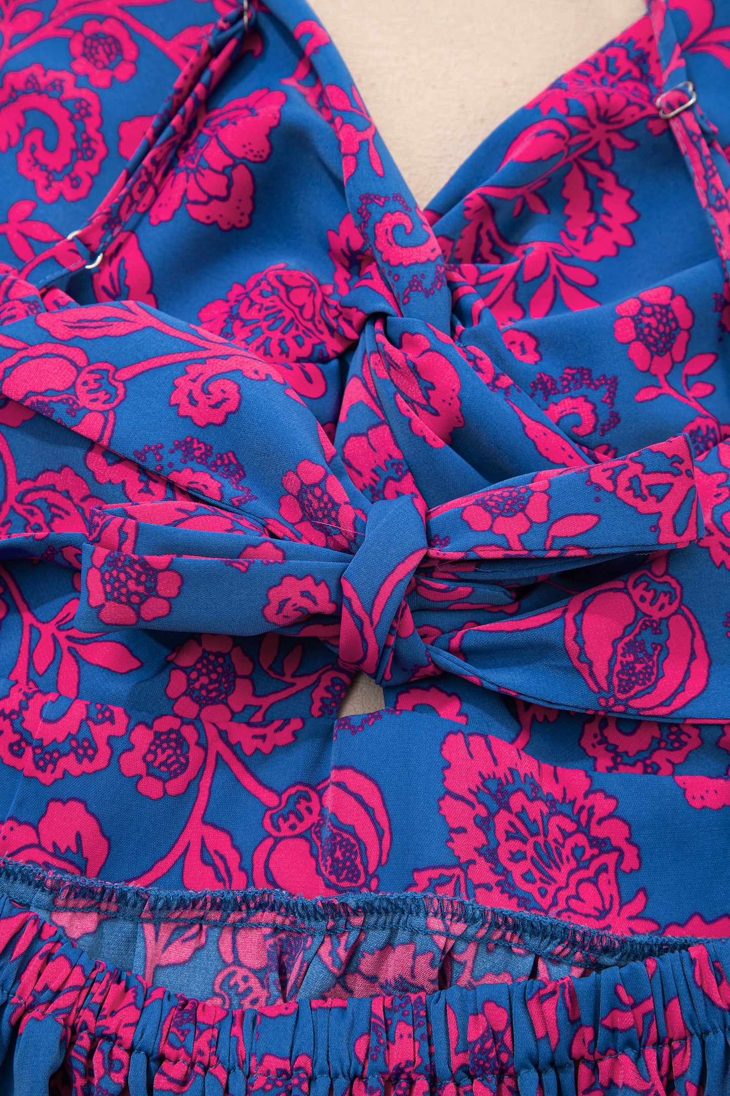 Blue Floral Print Twisted V Neck Tied Backless Maxi Dress-TOPS / DRESSES-[Adult]-[Female]-2022 Online Blue Zone Planet