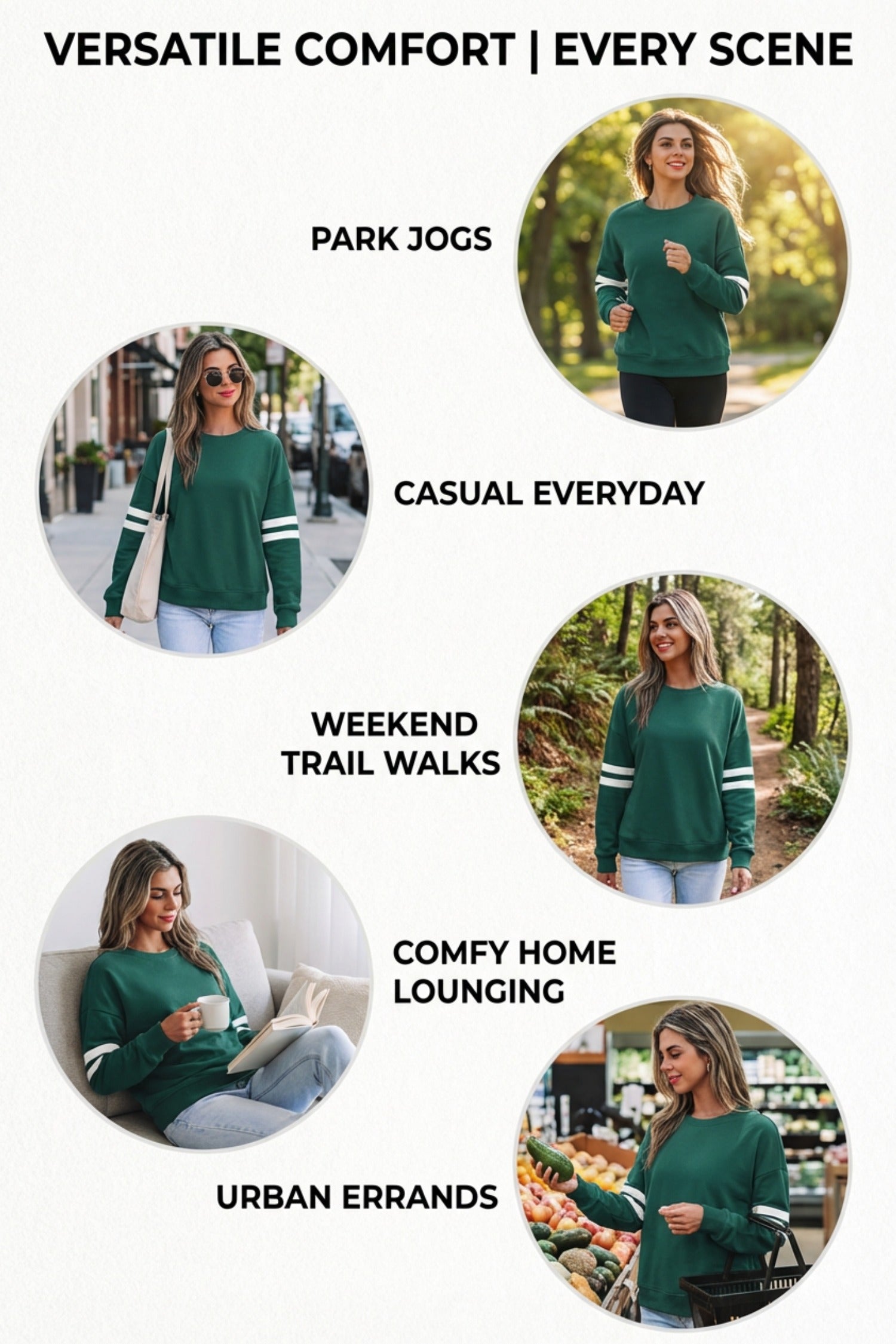 Evergreen Varsity Striped Detail Drop Shoulder Oversized Sweatshirt-Tops/Sweatshirts & Hoodies-[Adult]-[Female]-2022 Online Blue Zone Planet