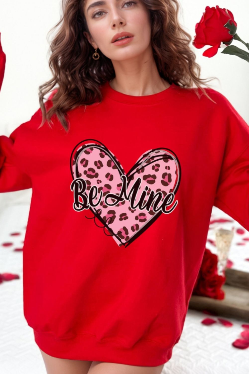 Blue Zone Planet | Valentine's Day BE MINE Heart Long Sleeve Sweatshirt-TOPS / DRESSES-[Adult]-[Female]-2022 Online Blue Zone Planet