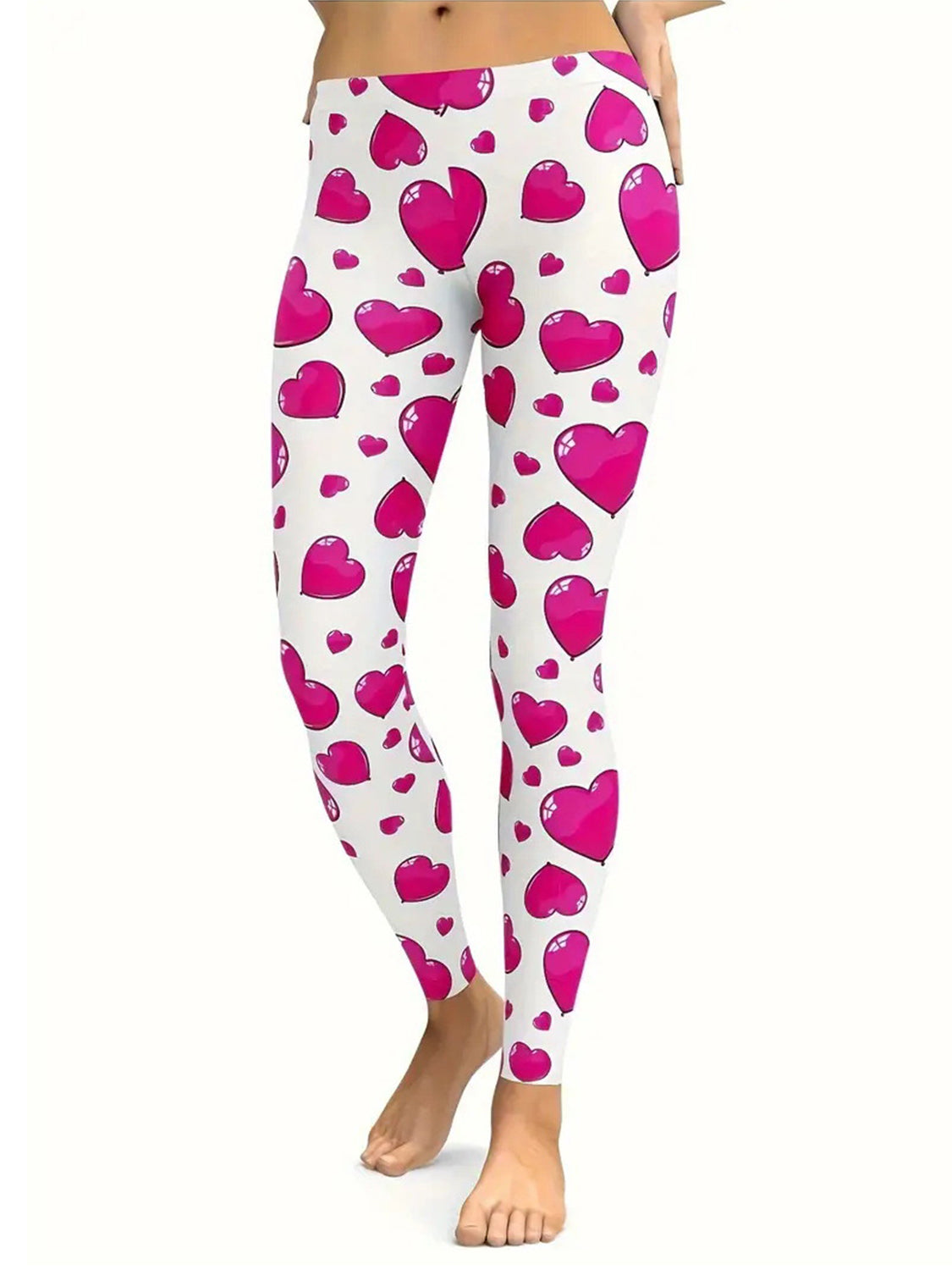 Blue Zone Planet | Heart Print Skinny Pants-BOTTOMS SIZES SMALL MEDIUM LARGE-[Adult]-[Female]-2022 Online Blue Zone Planet