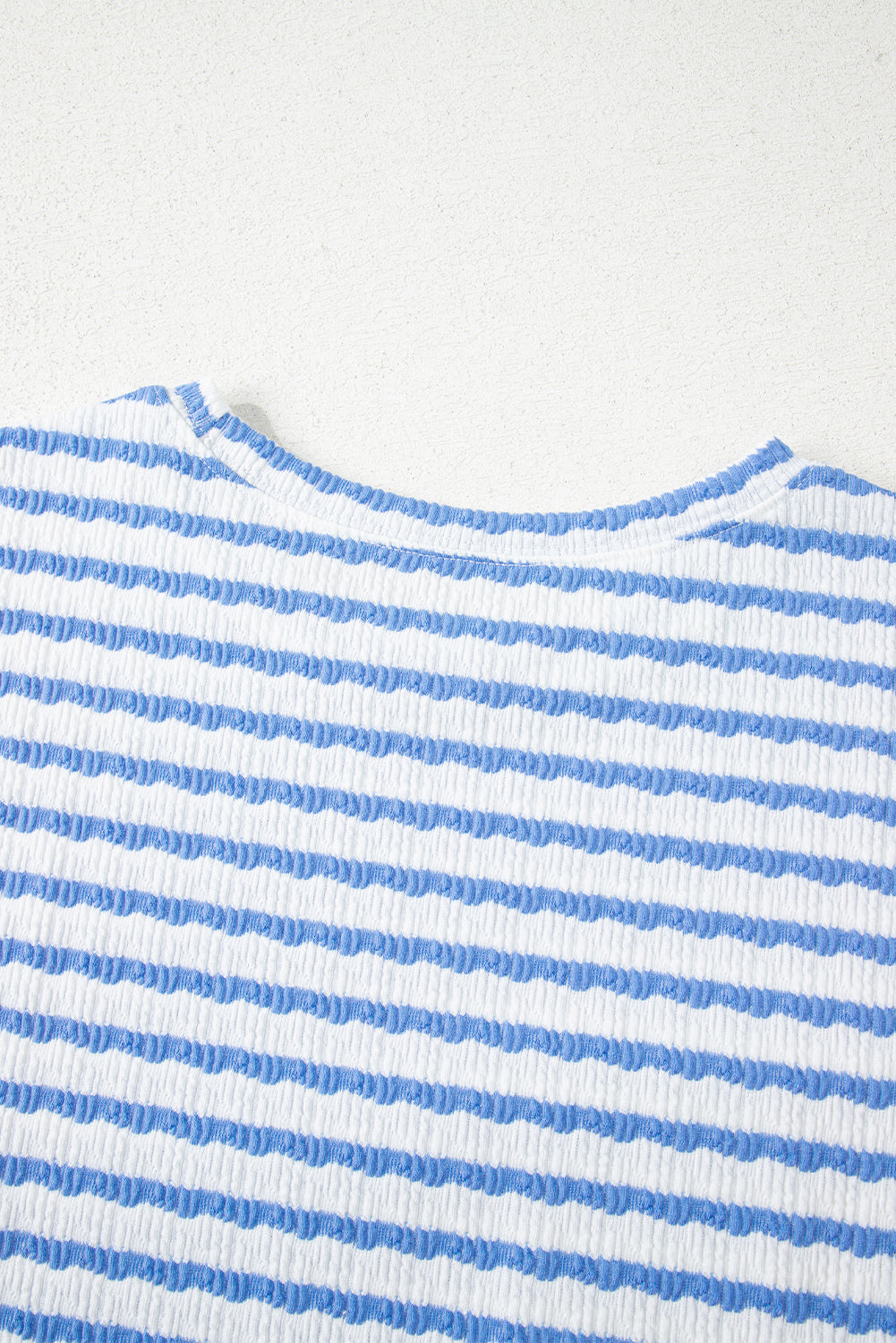 Sky Blue Stripe Knitted Short Sleeve Top and Drawstring Shorts Set-Two Piece Sets/Short Sets-[Adult]-[Female]-2022 Online Blue Zone Planet