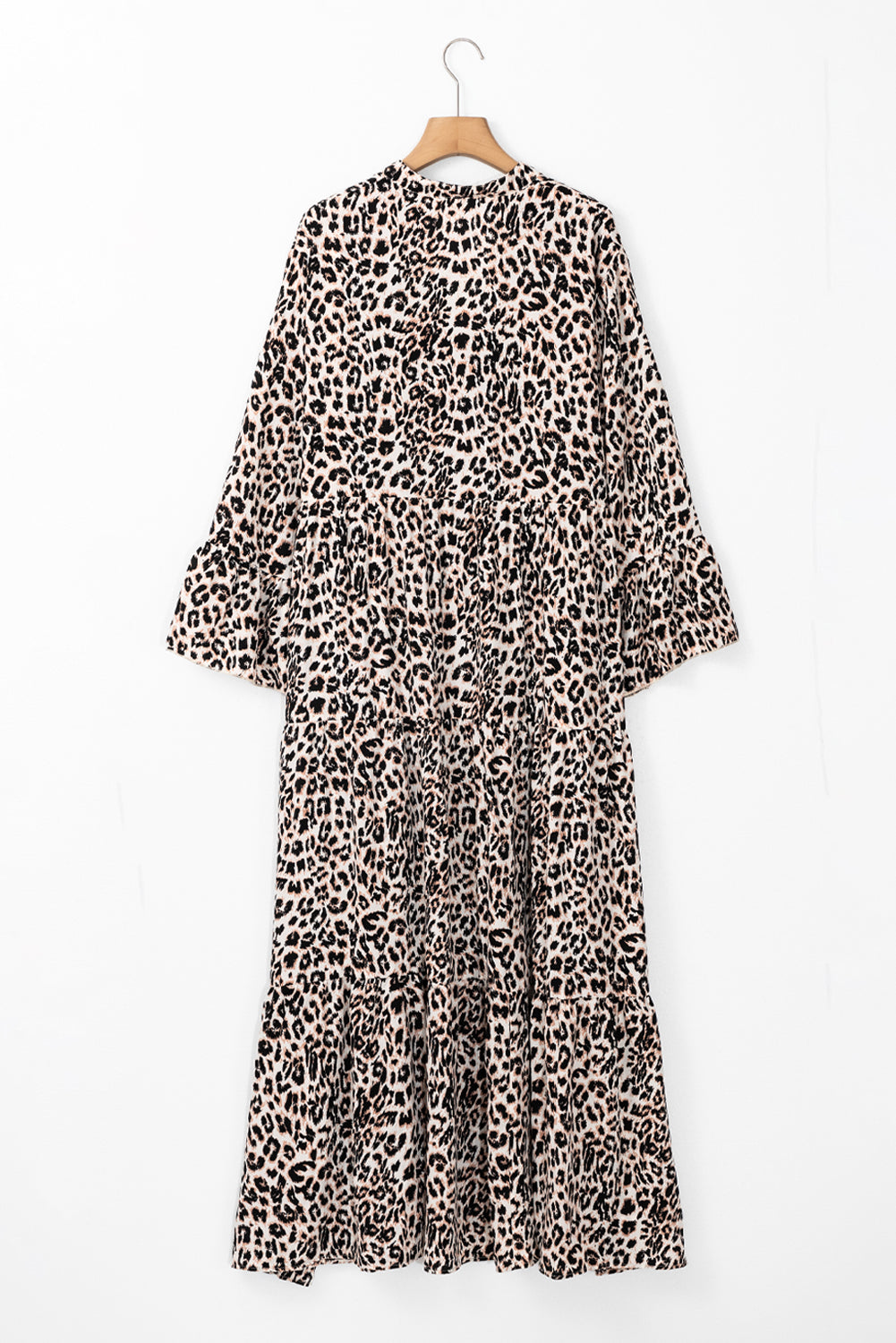 Blue Zone Planet | Apricot Leopard Print Tiered Wide Sleeve Maxi Dress-TOPS / DRESSES-[Adult]-[Female]-2022 Online Blue Zone Planet