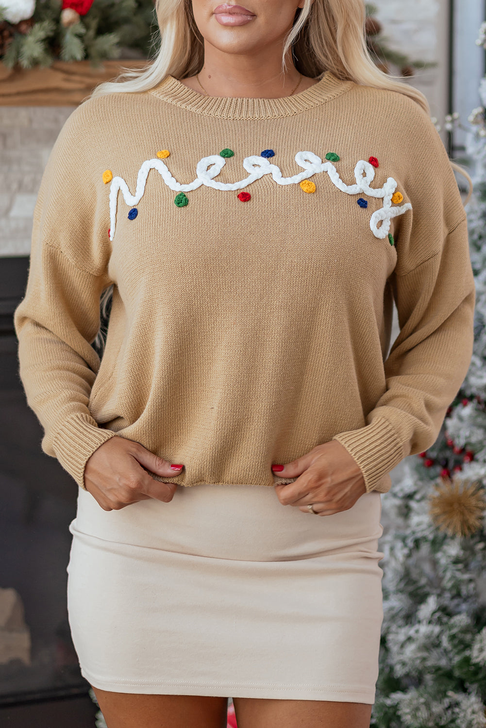 Smoke Gray Merry Colorful Dot Detail Christmas Dolman Sweater-Sweaters & Cardigans/Sweaters-[Adult]-[Female]-2022 Online Blue Zone Planet