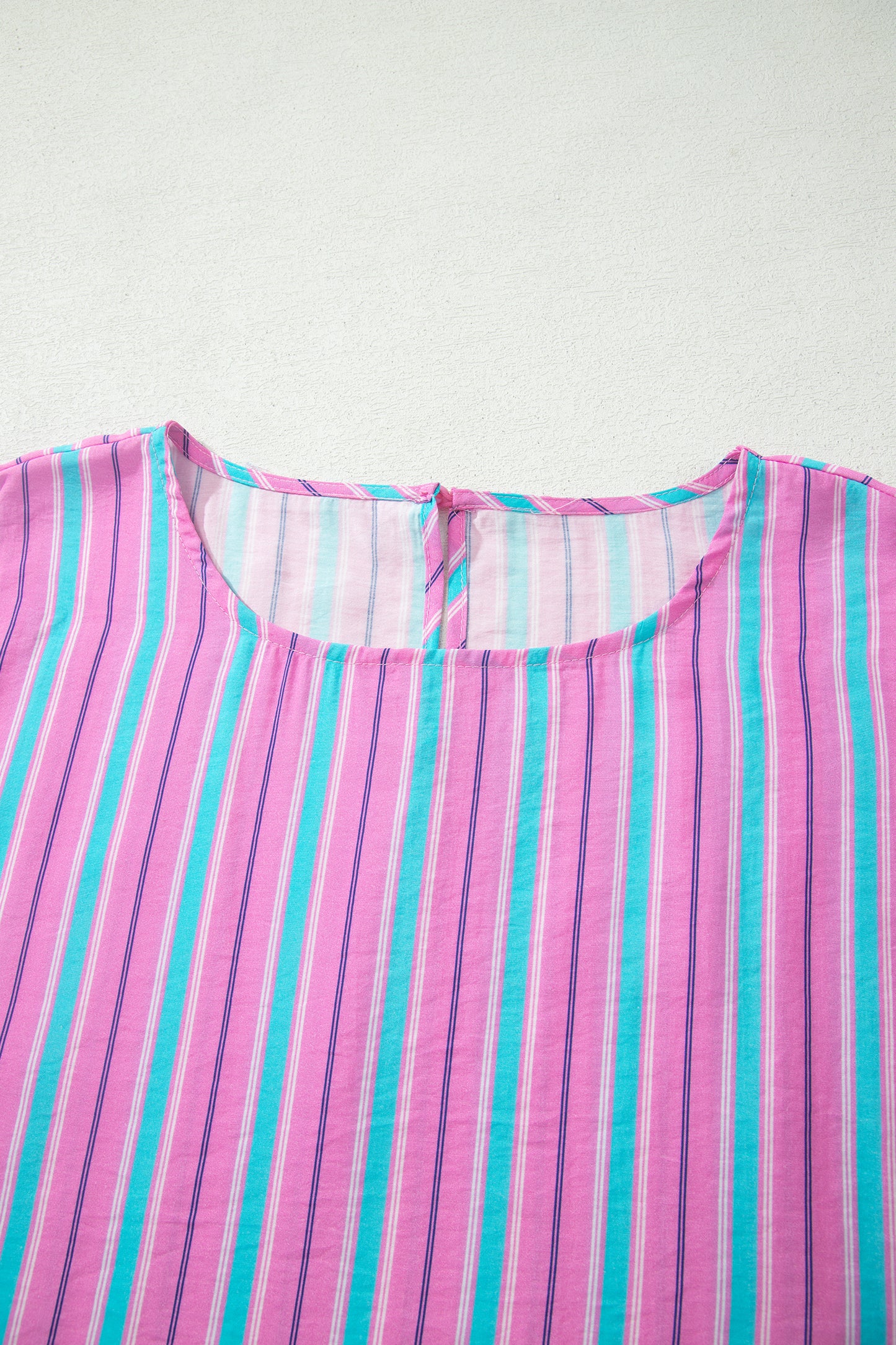 Pink Stripe Dolman Short Sleeve Blouse Drawstring Elastic Waist Loose Short Set-Two Piece Sets/Short Sets-[Adult]-[Female]-2022 Online Blue Zone Planet