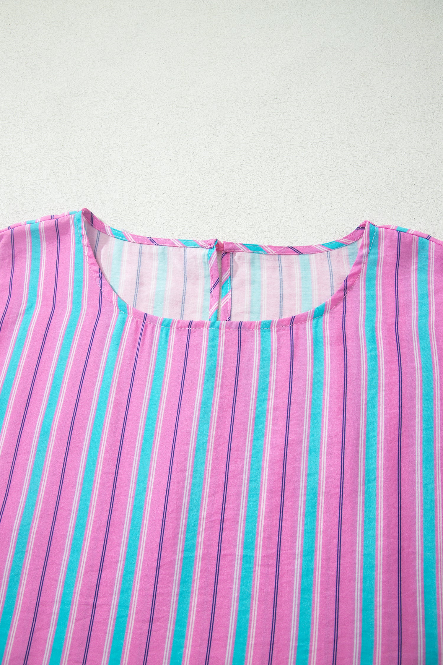 Pink Stripe Dolman Short Sleeve Blouse Drawstring Elastic Waist Loose Short Set-Two Piece Sets/Short Sets-[Adult]-[Female]-2022 Online Blue Zone Planet