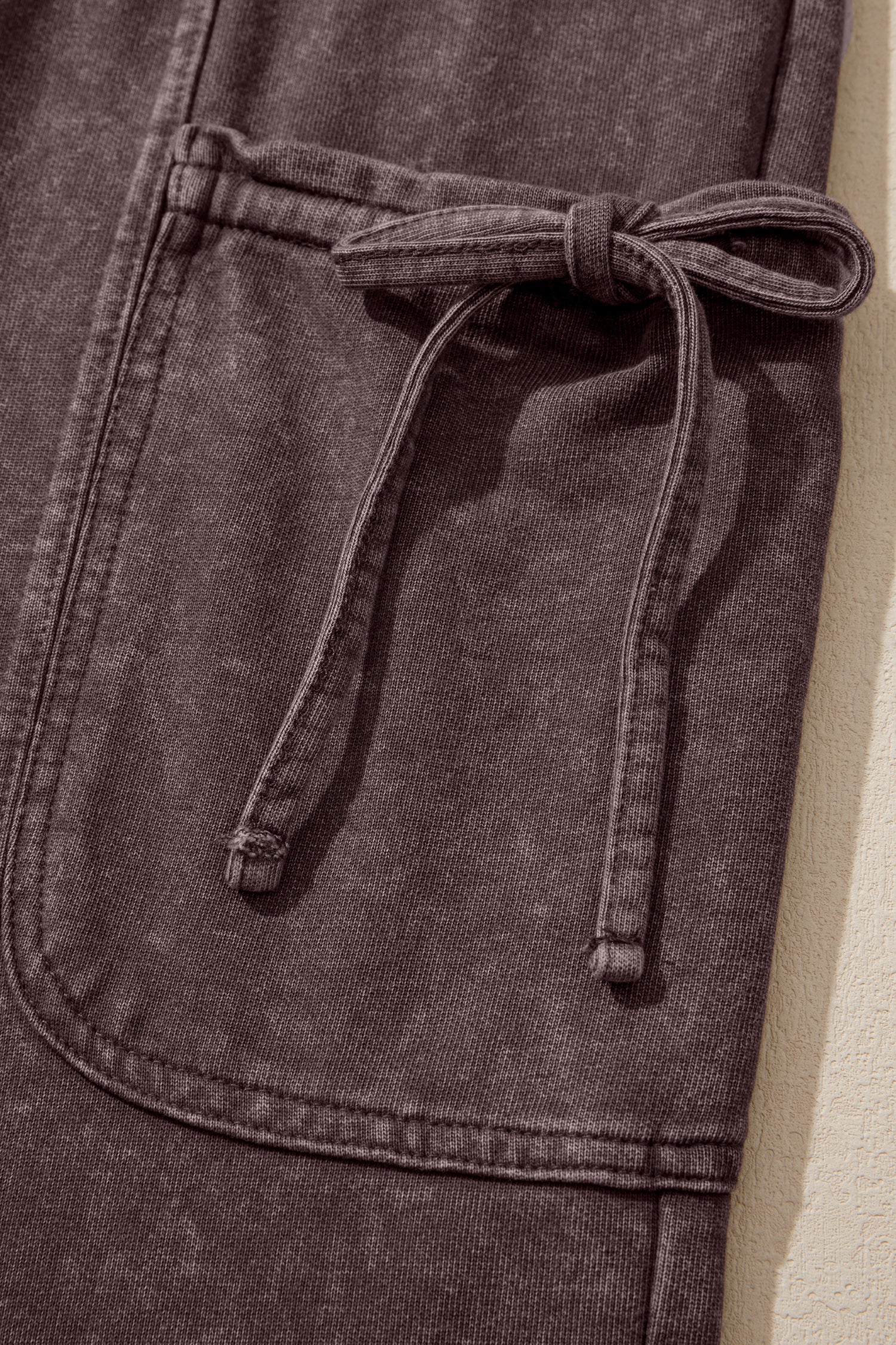 Dark Brown Cotton Mineral Wash Elastic Waist Drawstring Tie Detail Cargo Pants-Bottoms/Pants & Culotte-[Adult]-[Female]-2022 Online Blue Zone Planet