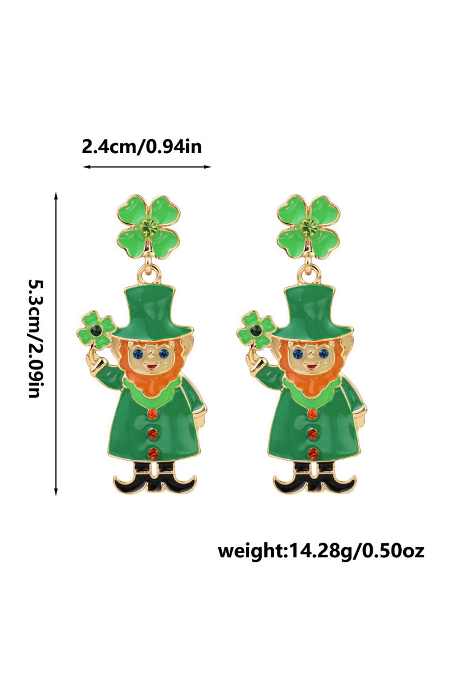 Dark Green St Patricks Day Enameled Leprechaun Drop Earrings-Accessories/Jewelry-[Adult]-[Female]-2022 Online Blue Zone Planet