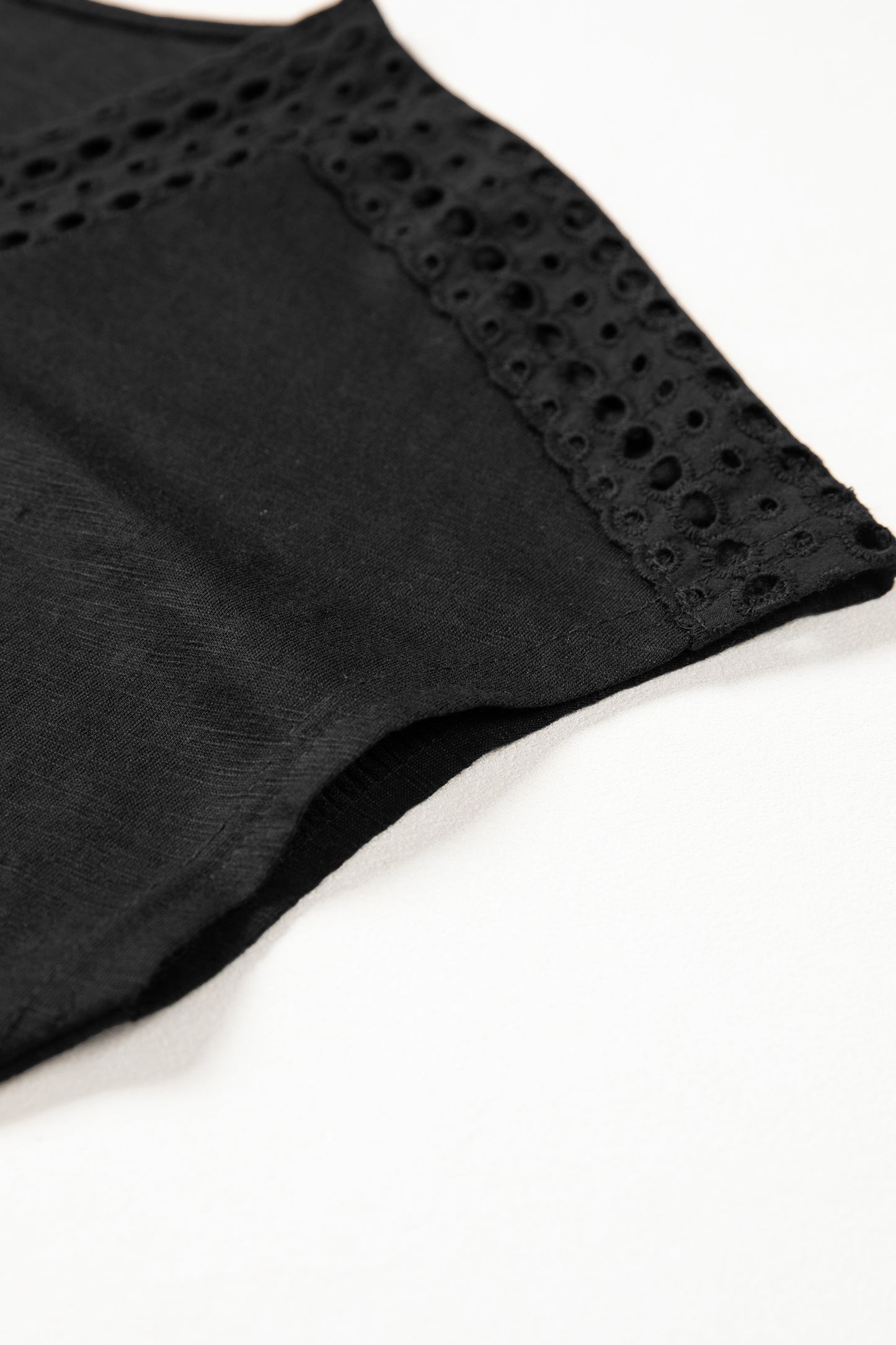 Black Cutout Embroidered Trim V Neck Cap Sleeve Tee-Tops/Tops & Tees-[Adult]-[Female]-2022 Online Blue Zone Planet