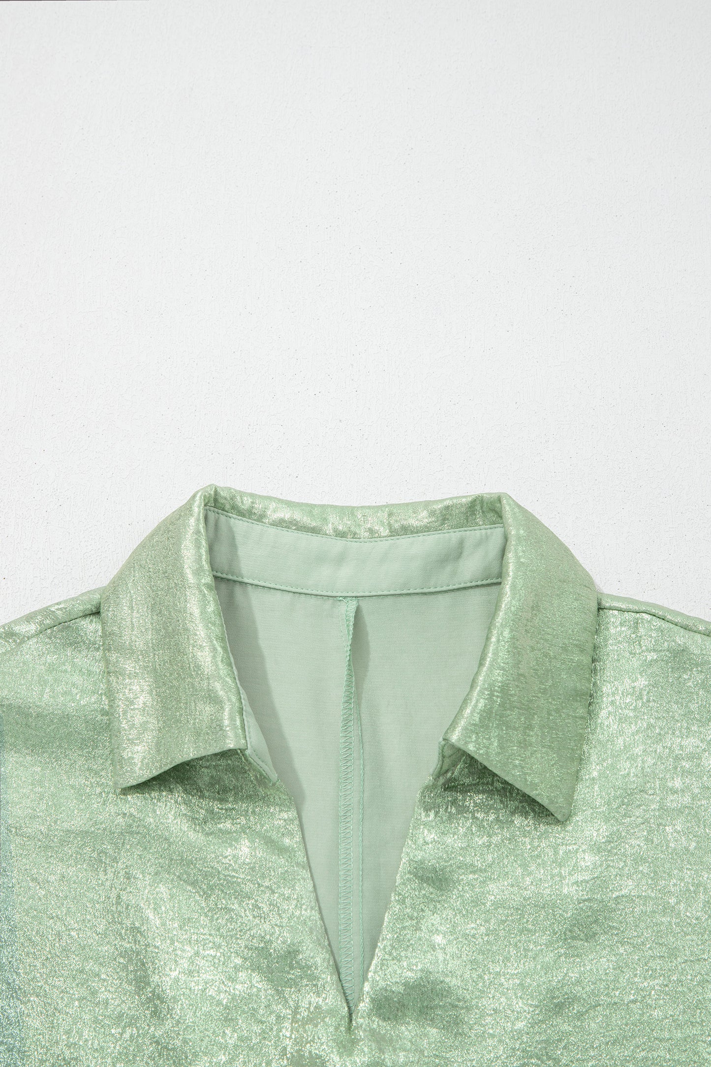 Clearly Aqua Collared V Neck Half Sleeve Metallic Top-Tops/Blouses & Shirts-[Adult]-[Female]-2022 Online Blue Zone Planet