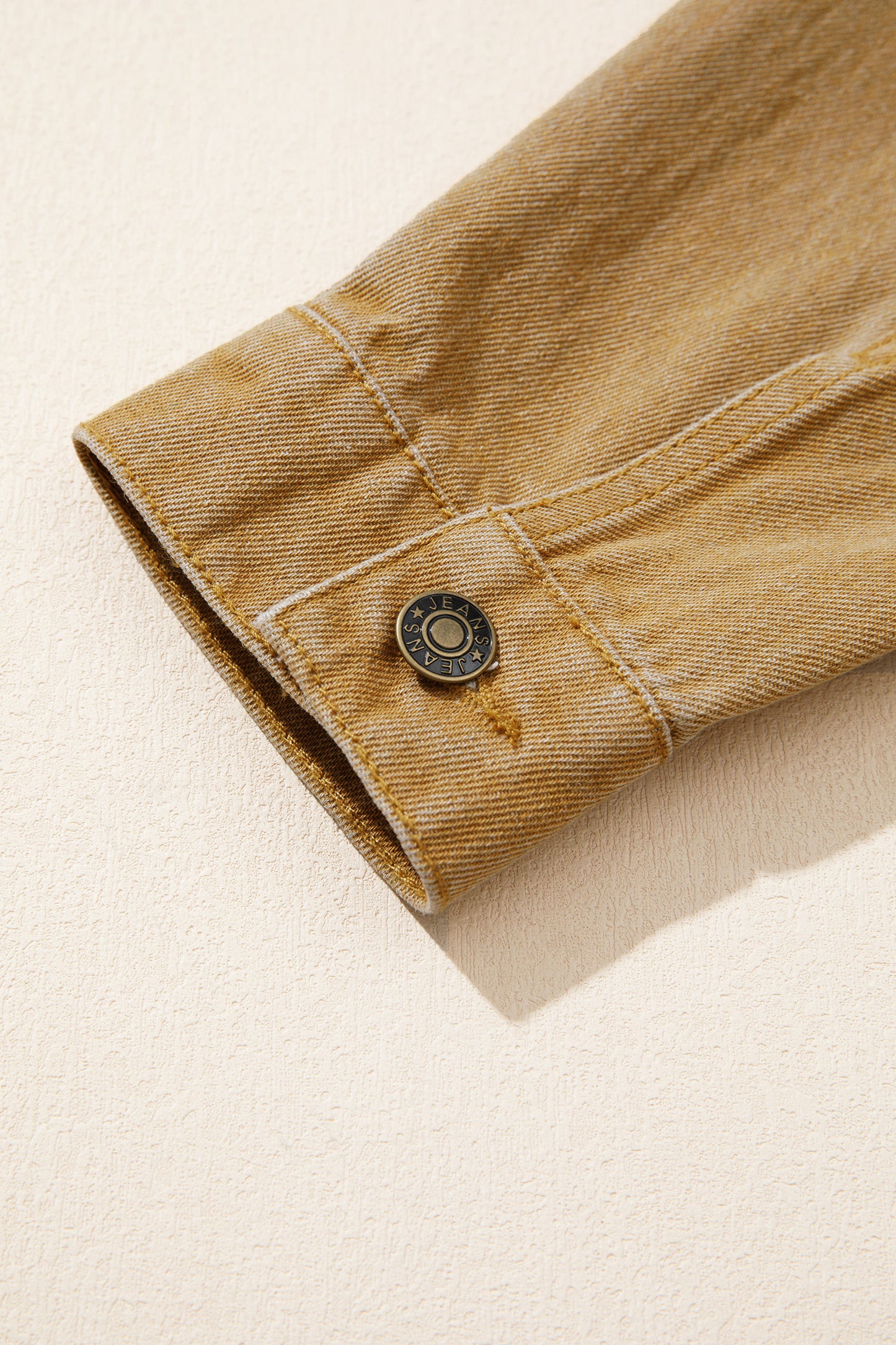 honey gold Metal Button Front Long Sleeve Collar Denim Jacket-Outerwear/Denim jackets-[Adult]-[Female]-2022 Online Blue Zone Planet