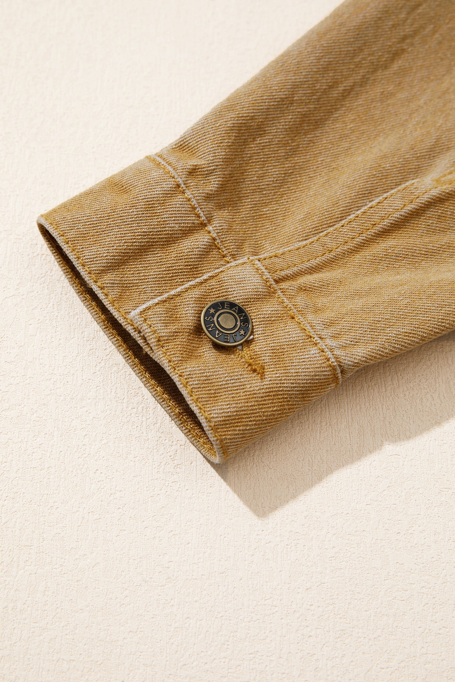 honey gold Metal Button Front Long Sleeve Collar Denim Jacket-Outerwear/Denim jackets-[Adult]-[Female]-2022 Online Blue Zone Planet