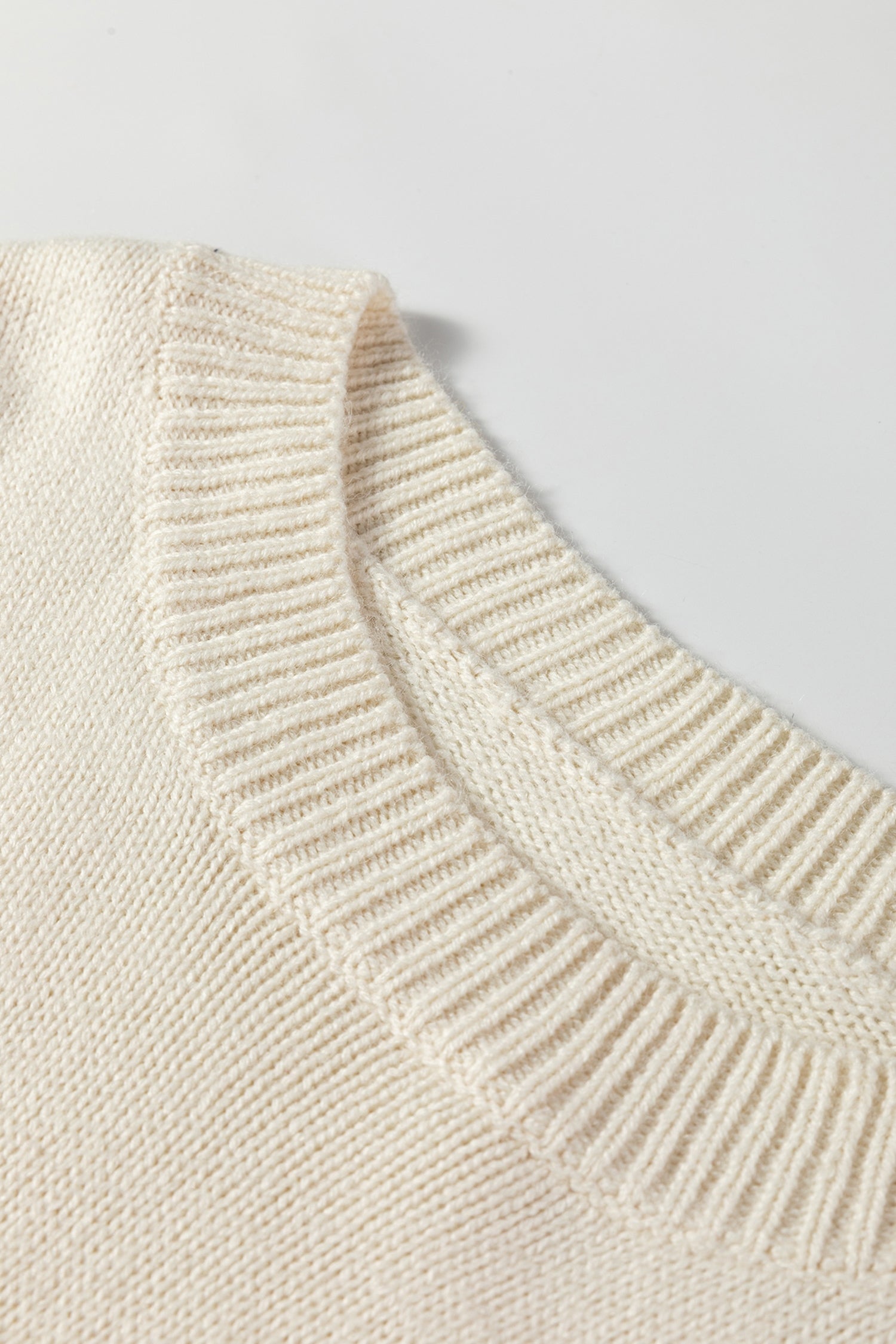 Beige Embroidered Floral Sleeve Round Neck Loose Sweater-TOPS / DRESSES-[Adult]-[Female]-2022 Online Blue Zone Planet