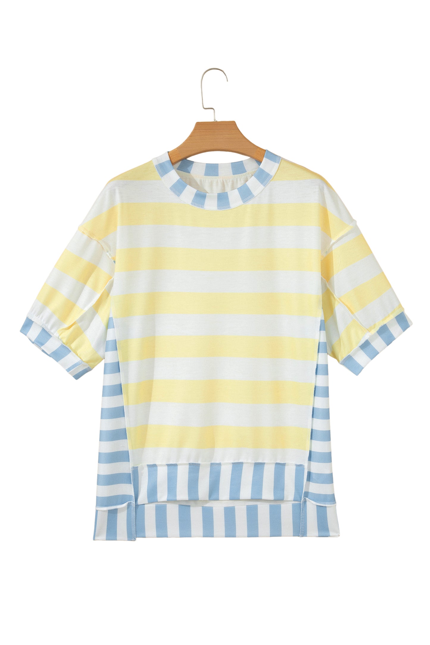 Pink Stripe Exposed Seam Contrast Patchwork Oversized Top-Tops/Tops & Tees-[Adult]-[Female]-2022 Online Blue Zone Planet