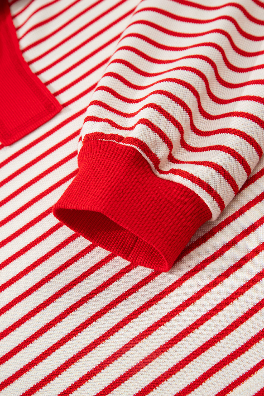 Red Stripe Collared V Neck Drop Shoulder Pullover And Skort 2pcs Outfit-Two Piece Sets/Two Piece Dresses-[Adult]-[Female]-2022 Online Blue Zone Planet