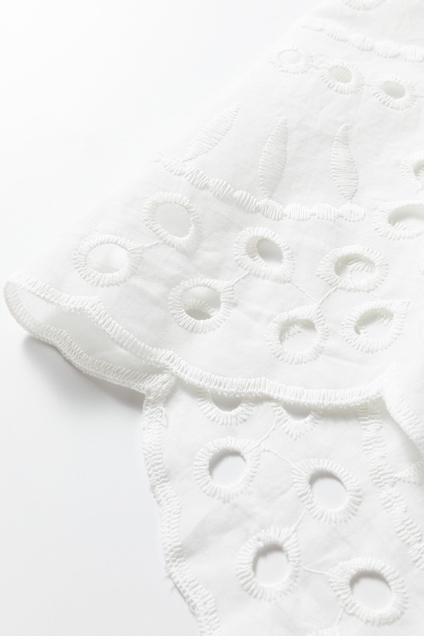 White Eyelet Embroidered Puff Sleeve Crop Shirt-Tops/Blouses & Shirts-[Adult]-[Female]-2022 Online Blue Zone Planet