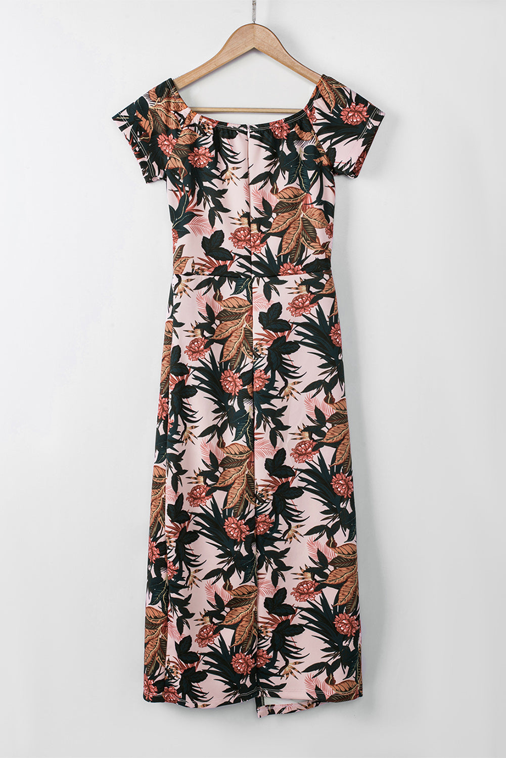 Pink Floral Print Off Shoulder Slit Bodycon Midi Dress-Dresses/Midi Dresses-[Adult]-[Female]-2022 Online Blue Zone Planet