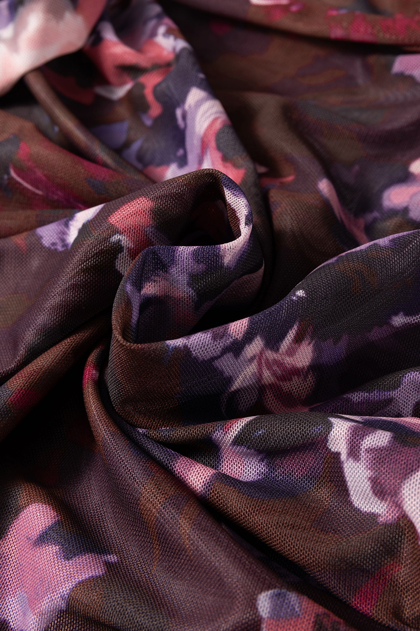 Brown High Neck Ruched Floral Mesh Top-Tops/Long Sleeve Tops-[Adult]-[Female]-2022 Online Blue Zone Planet