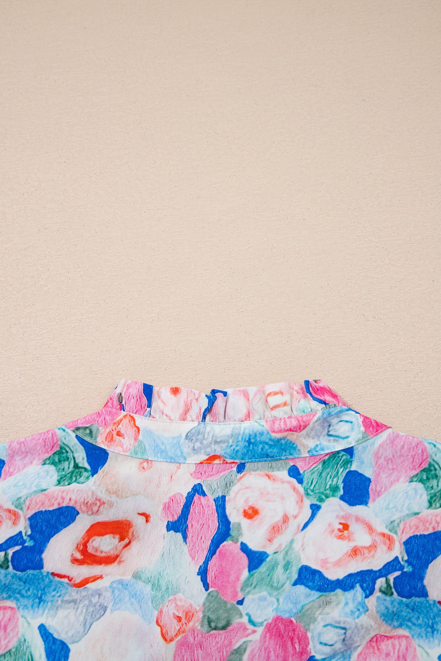 Pink Floral Print Tie V Neck Contrast Detail Ruffle Short Sleeve Blouse-Tops/Blouses & Shirts-[Adult]-[Female]-2022 Online Blue Zone Planet