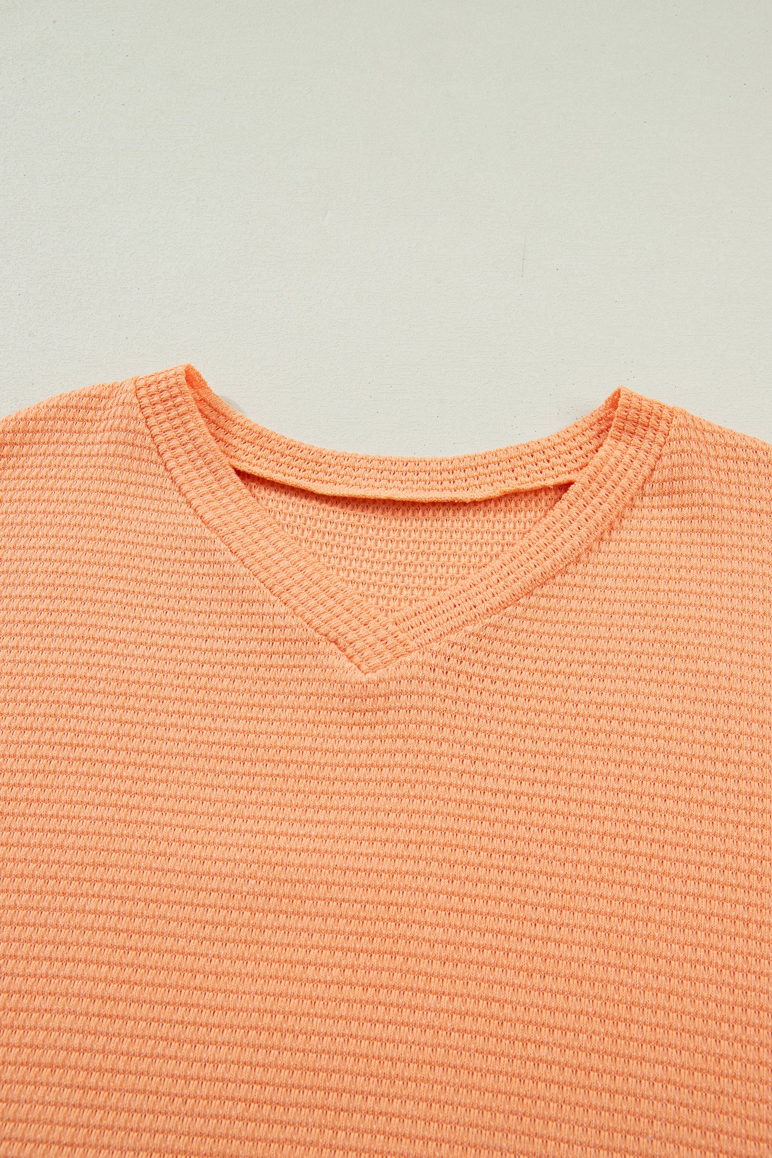 Grapefruit Orange Waffle V Neck Short Sleeve Knit Top-Tops/Tops & Tees-[Adult]-[Female]-2022 Online Blue Zone Planet
