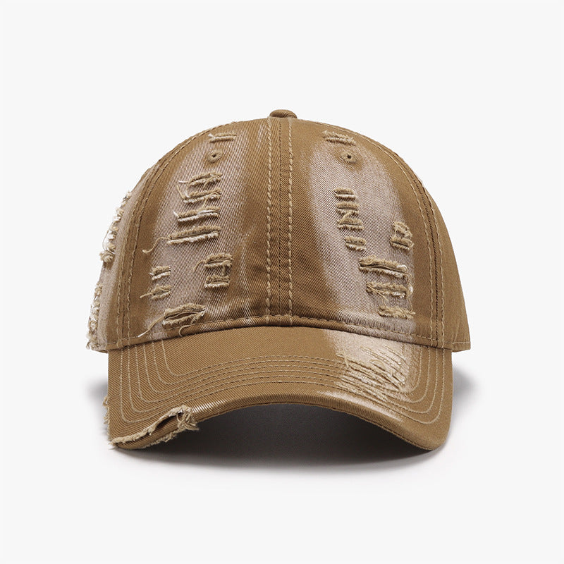 Distressed Adjustable Cotton Baseball Cap-BASEBALL HATS-[Adult]-[Female]-Camel-One Size-2022 Online Blue Zone Planet