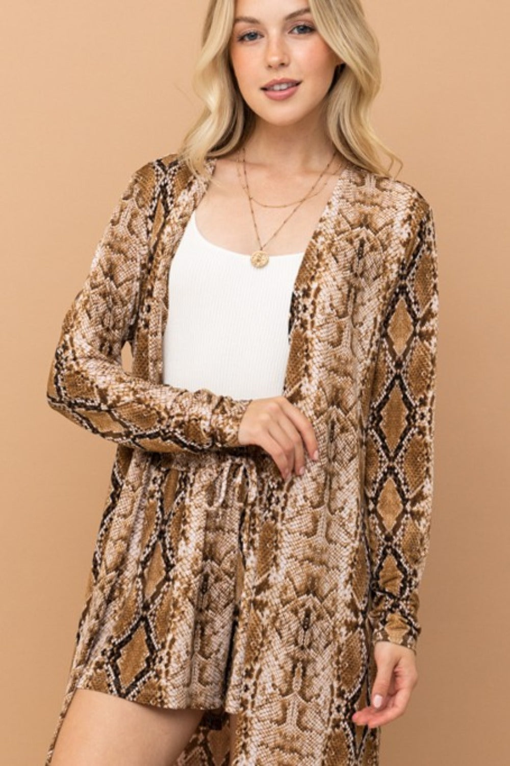 And The Why Snake Print Kimono Open Front Longline Cardigan-TOPS / DRESSES-[Adult]-[Female]-2022 Online Blue Zone Planet