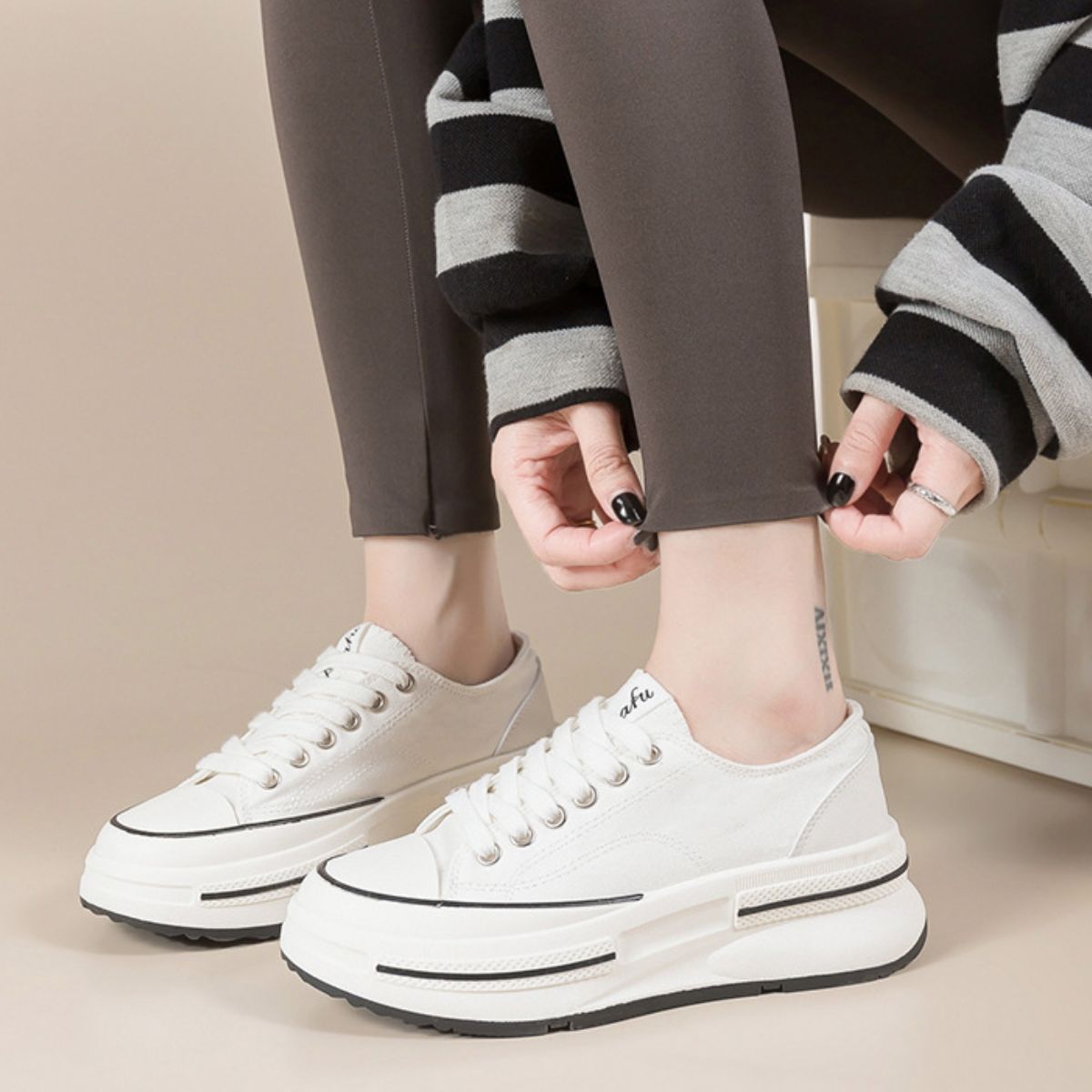 Blue Zone Planet | Tied Round Toe Platform Sneakers-SNEAKERS-[Adult]-[Female]-2022 Online Blue Zone Planet