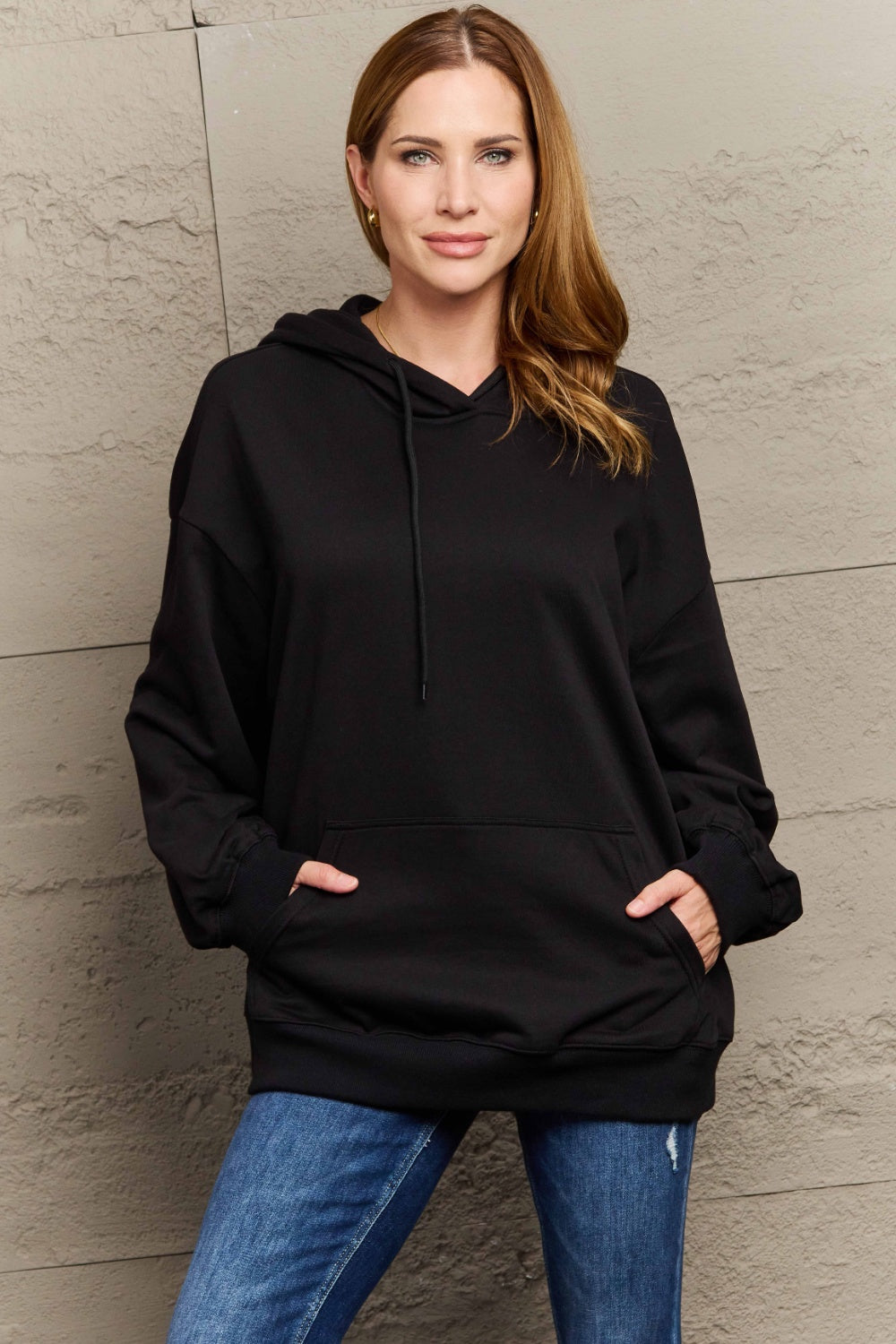 Full Size Long Sleeve Dropped Shoulder Hoodie-TOPS / DRESSES-[Adult]-[Female]-Black-S-2022 Online Blue Zone Planet