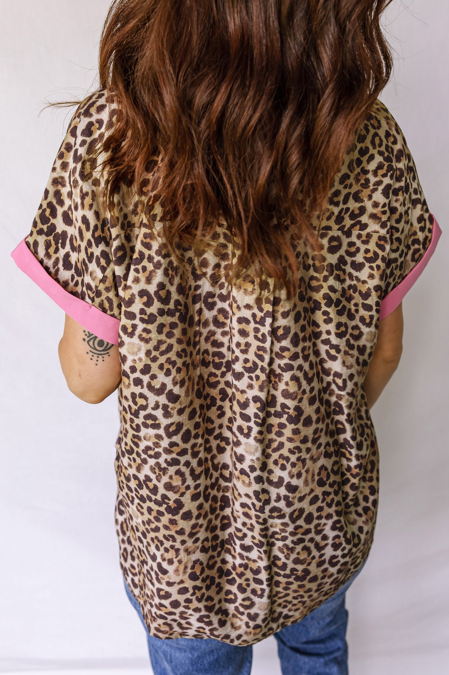 Leopard Print Contrasted Trim Animal Short Sleeve Shirt-Tops/Blouses & Shirts-[Adult]-[Female]-2022 Online Blue Zone Planet