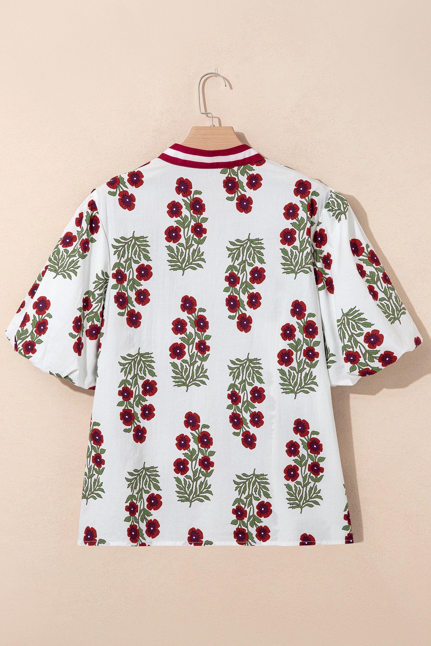Black Plus Size Floral Print Ricrac Striped Trim Short Sleeve Cotton Blouse-Plus Size/Plus Size Tops/Plus Size Blouses & Shirts-[Adult]-[Female]-2022 Online Blue Zone Planet