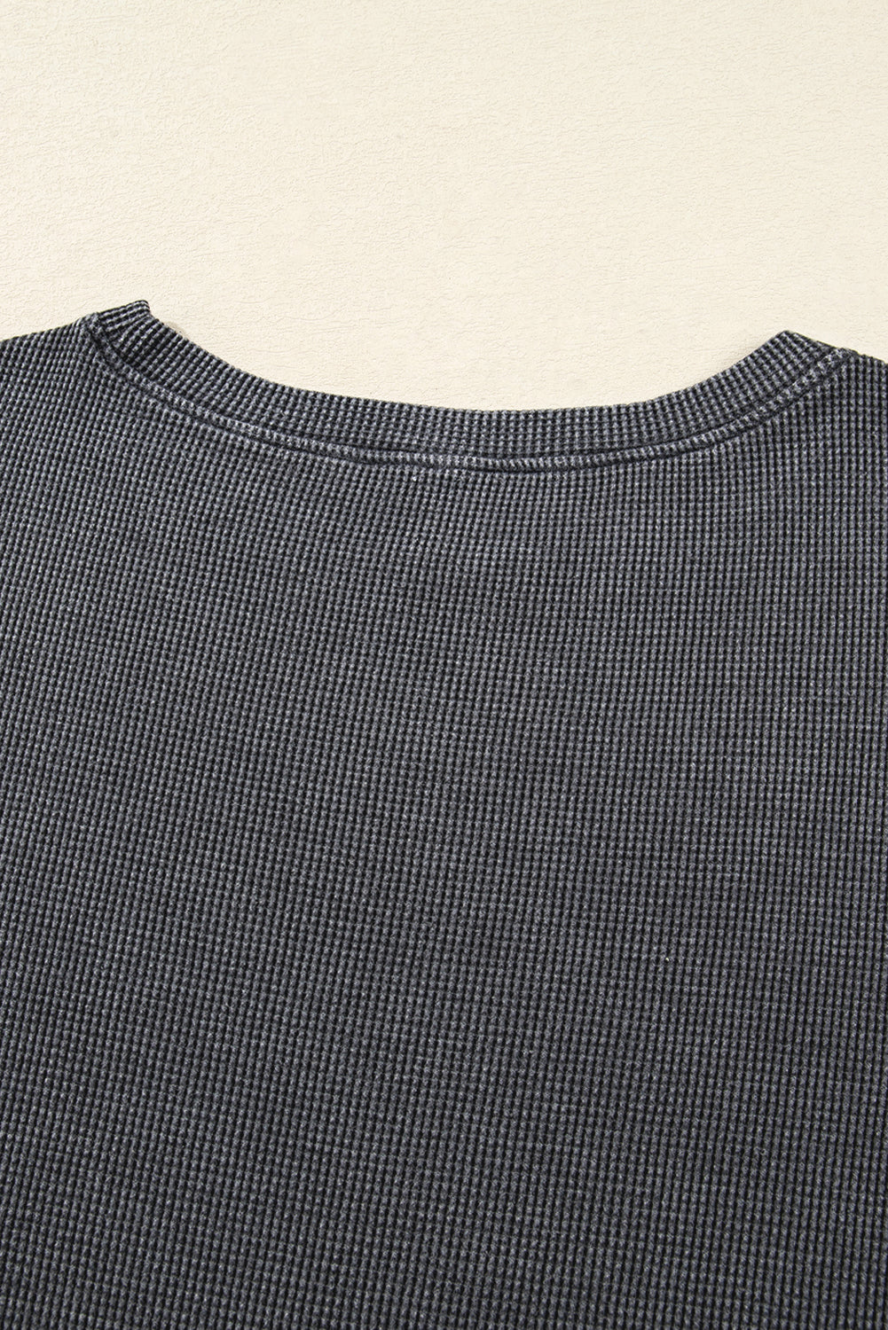 Dark Grey Waffle Knit Patchwork Long Sleeve Loose Top-Tops/Long Sleeve Tops-[Adult]-[Female]-2022 Online Blue Zone Planet