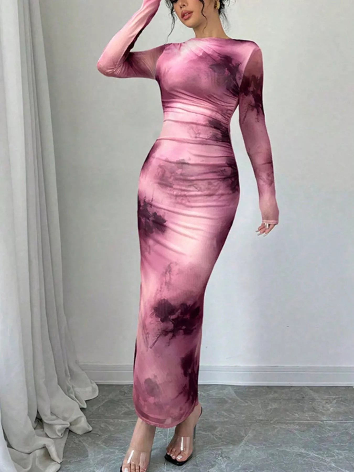 Tie-Dye Bodycon Maxi Dress Pink / XL