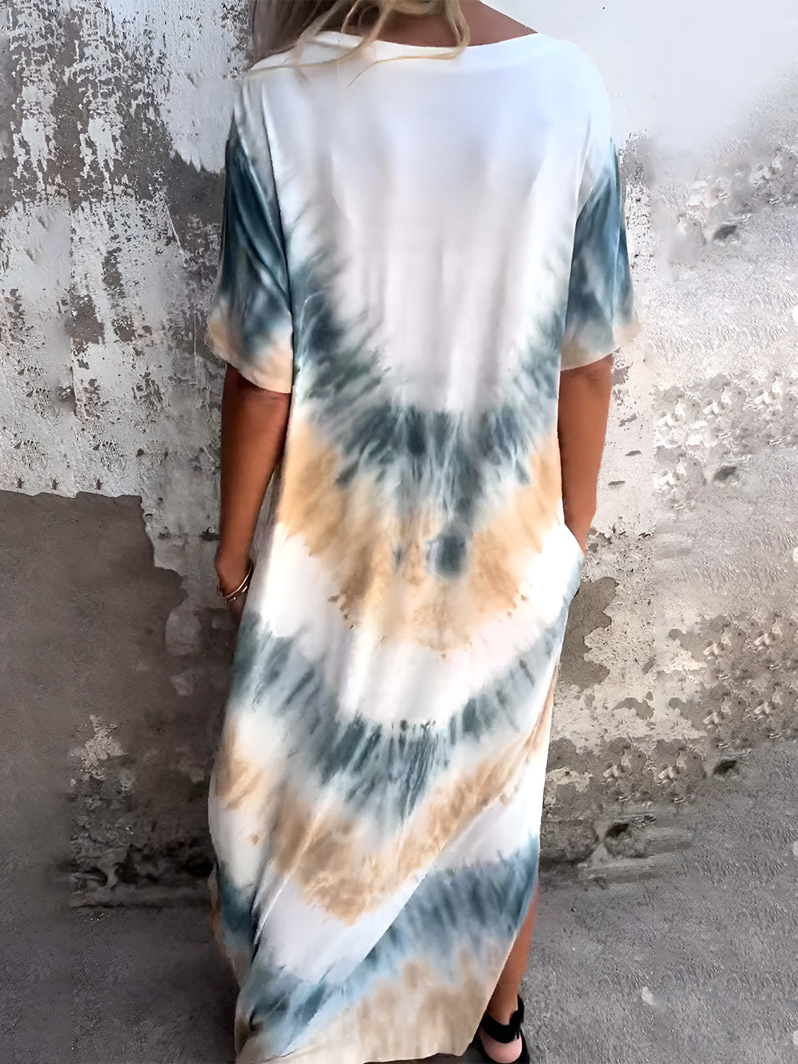 Full Size Pocketed Tie-Dye Short Sleeve Dress-TOPS / DRESSES-[Adult]-[Female]-2022 Online Blue Zone Planet