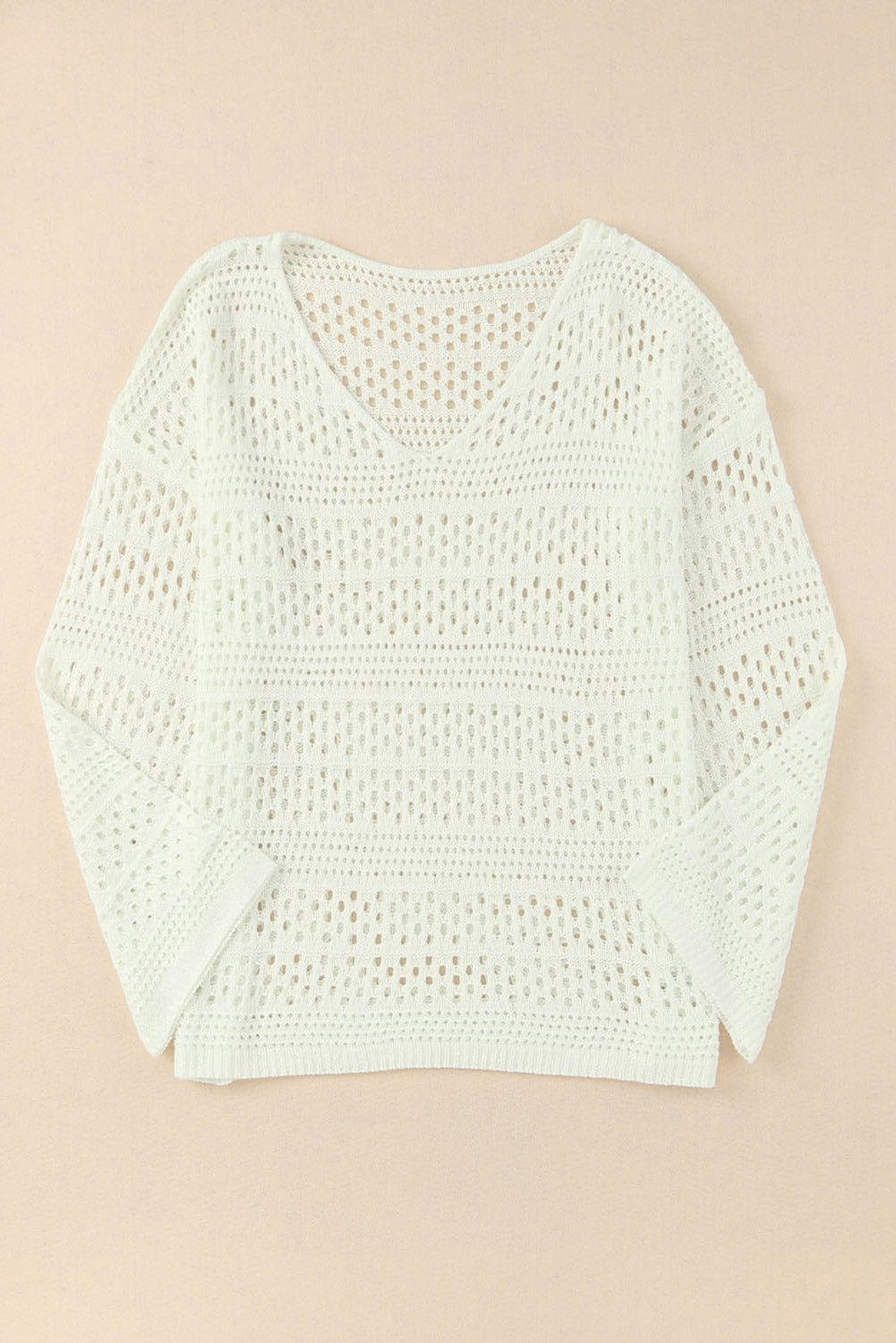 White Hollow Out Crochet V Neck Pullover Sweater Blue Zone Planet