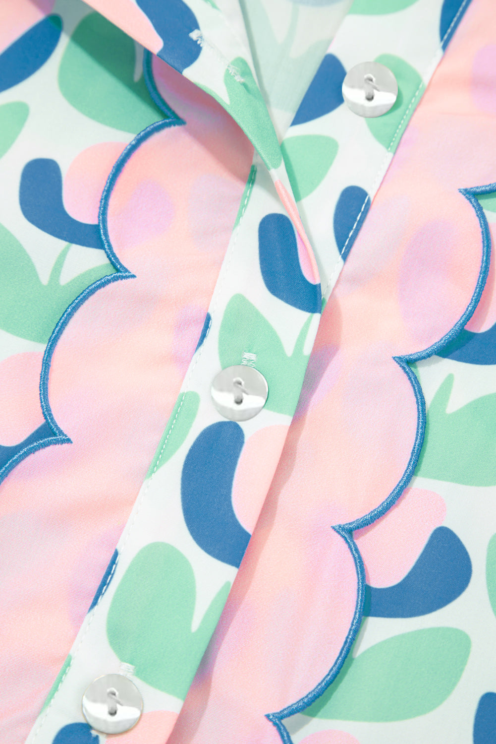 Green Floral Print Notched Neck Scalloped Detail Long Sleeve Mini Dress-TOPS / DRESSES-[Adult]-[Female]-2022 Online Blue Zone Planet