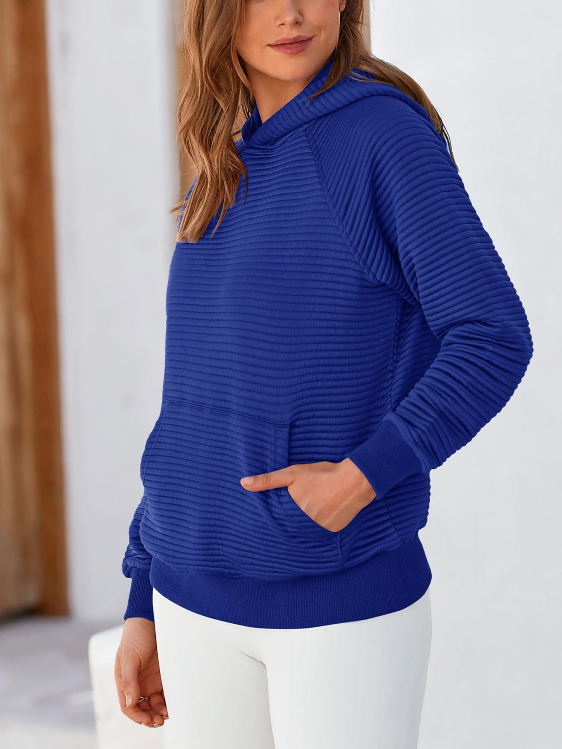 Kangaroo Pocket Long Sleeve Hoodie-TOPS / DRESSES-[Adult]-[Female]-Royal Blue-S-2022 Online Blue Zone Planet