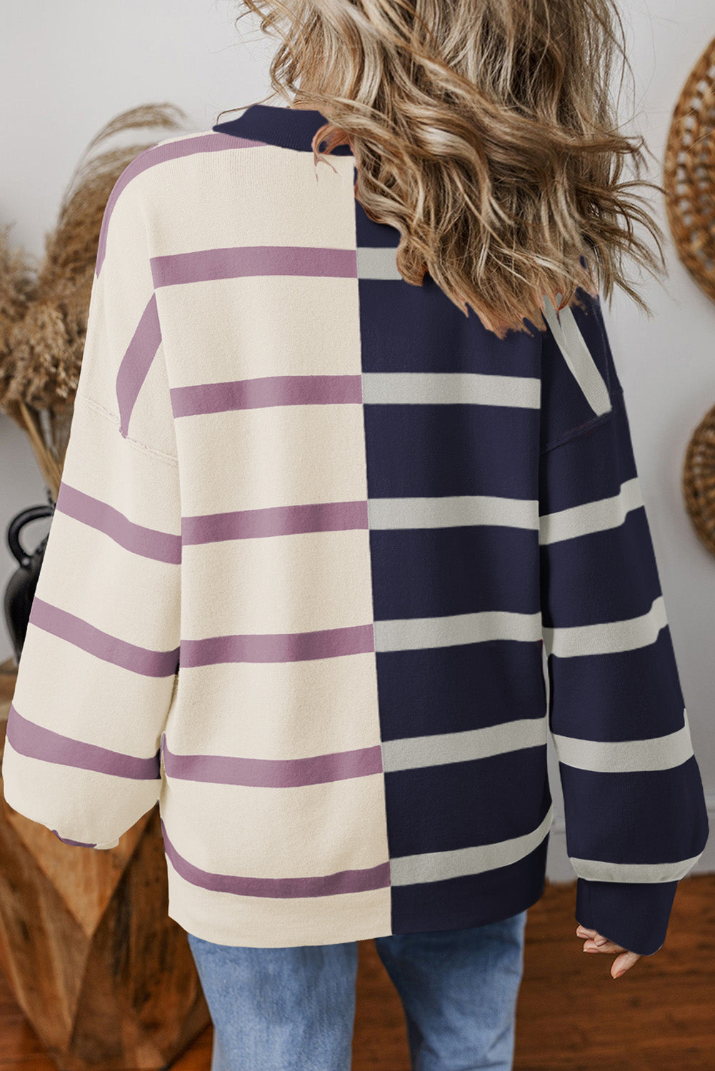 Blue Stripe Colorblock Oversized Sweater-TOPS / DRESSES-[Adult]-[Female]-2022 Online Blue Zone Planet