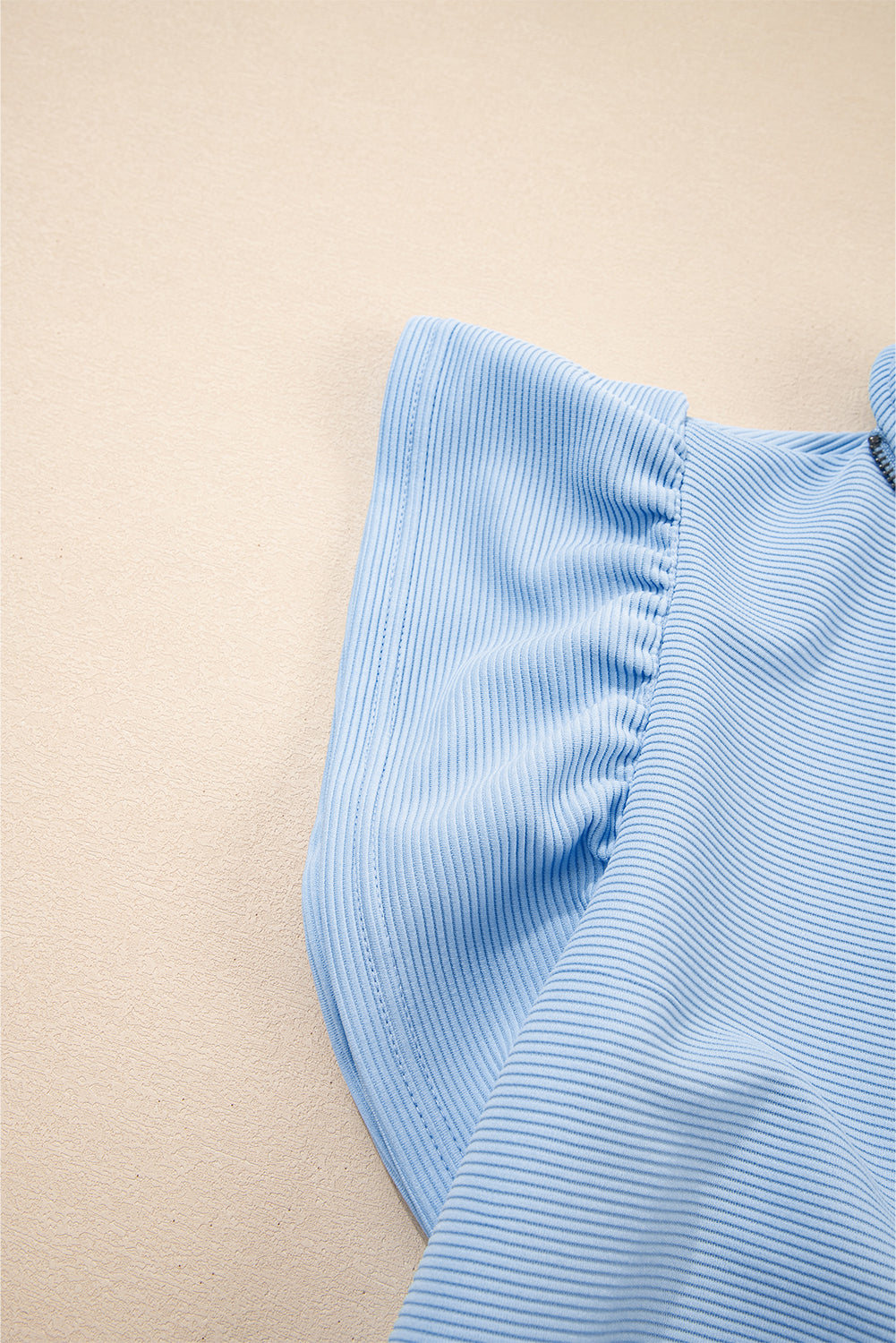 Beau Blue Textured Ruffled Sleeve Zipped Top and Wide Leg Pants Set-Two Piece Sets/Pant Sets-[Adult]-[Female]-2022 Online Blue Zone Planet