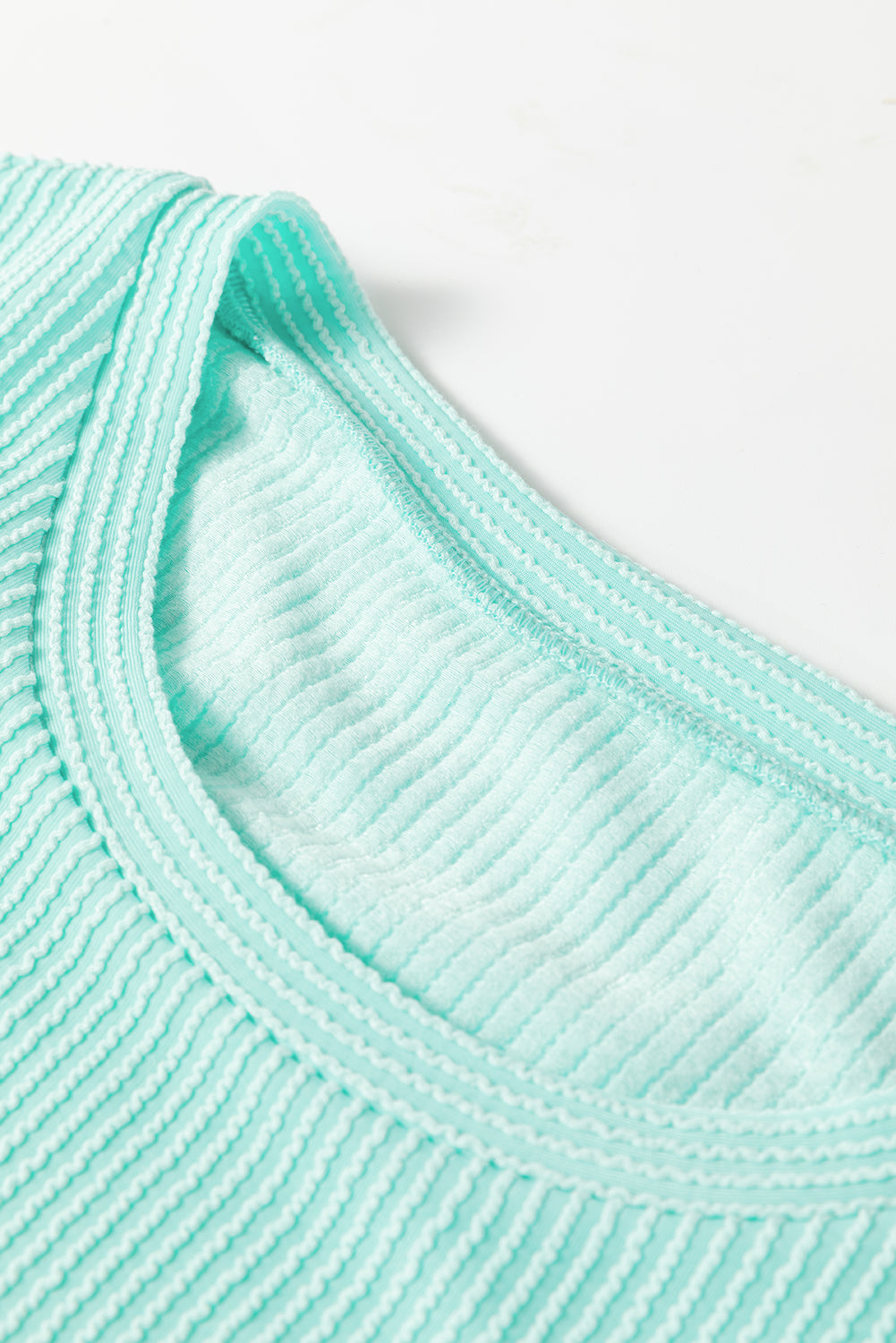 Light Blue Twisted Rib Contrast Pocket Knit Crew Neck Plus Size T Shirt-Plus Size/Plus Size Tops/Plus Size Tops & Tees-[Adult]-[Female]-2022 Online Blue Zone Planet