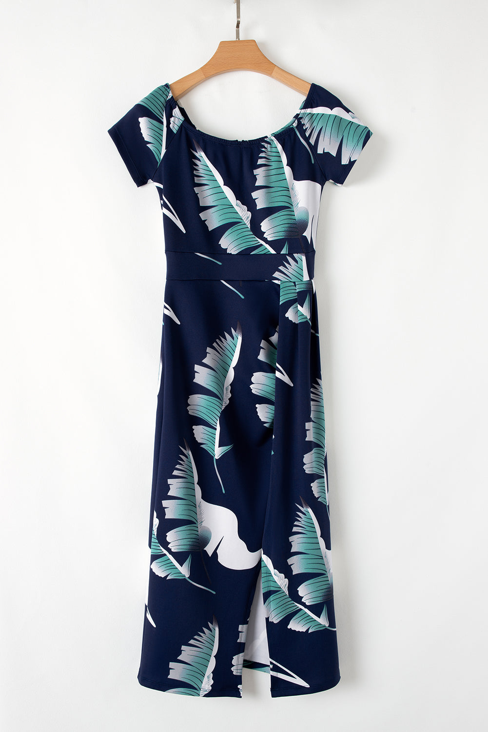 Blue Zone Planet | Black Pattern Print Off Shoulder Slit Bodycon Midi Dress-TOPS / DRESSES-[Adult]-[Female]-2022 Online Blue Zone Planet