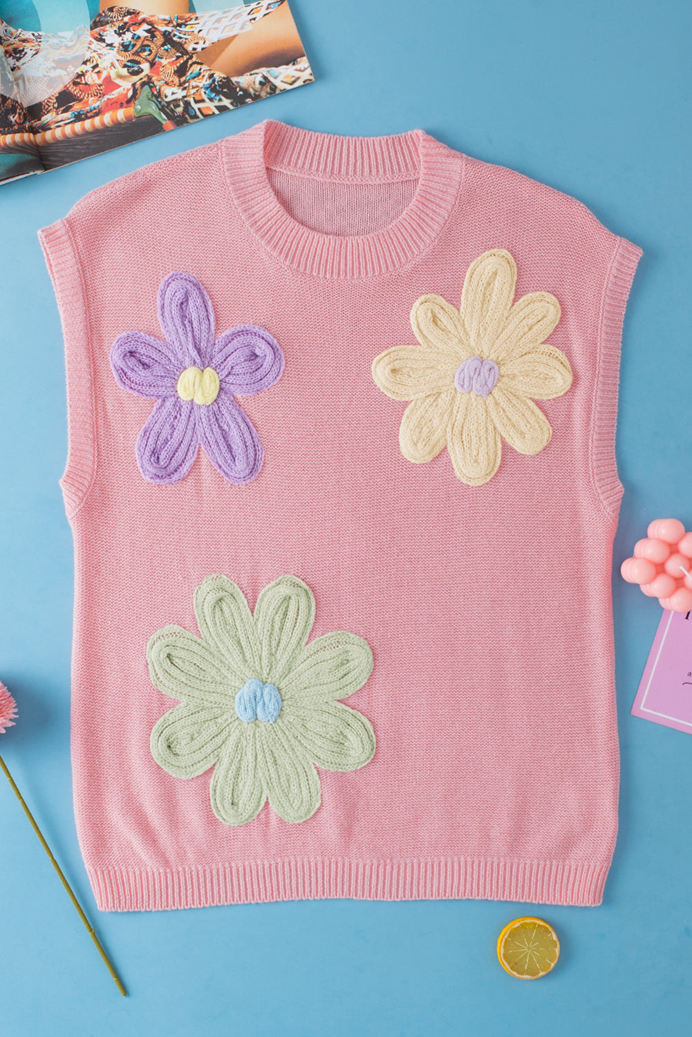 White Flower Patch Knit Round Neck Tee-T Shirts-[Adult]-[Female]-2022 Online Blue Zone Planet
