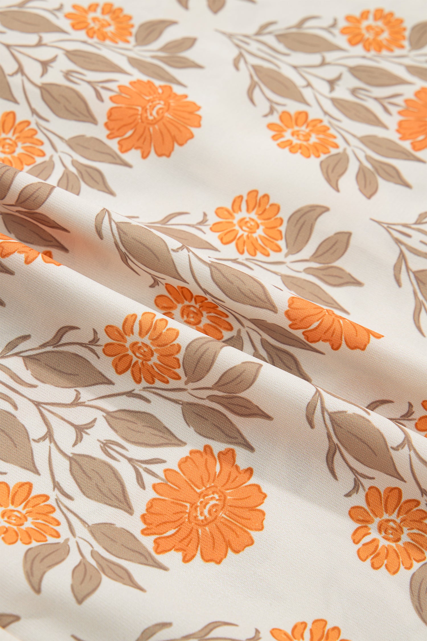 Orange Floral Print Contrast Detail V Neck Long Sleeve Blouse-Tops/Blouses & Shirts-[Adult]-[Female]-2022 Online Blue Zone Planet