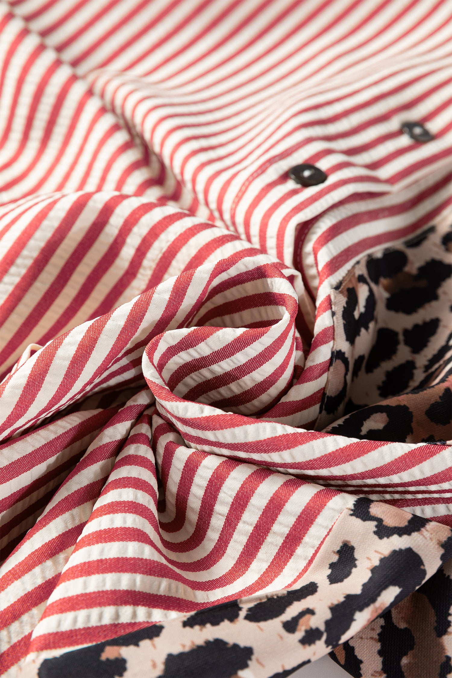 Racing Red Striped Leopard Print Patchwork Button Up Womens Shirt-Tops/Blouses & Shirts-[Adult]-[Female]-2022 Online Blue Zone Planet