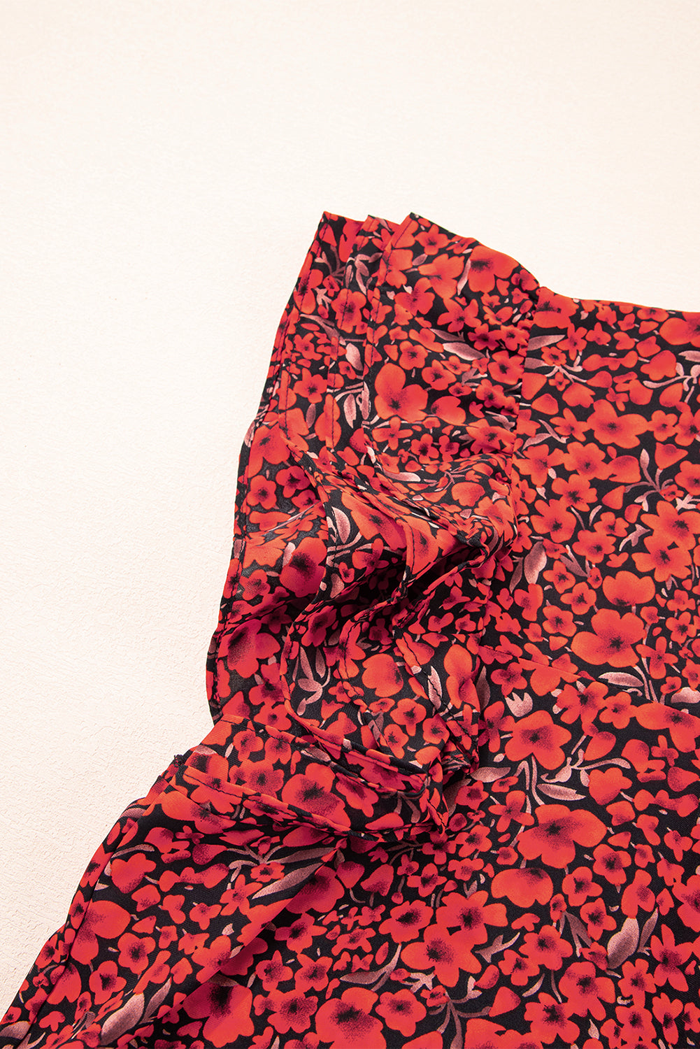 Fiery Red Rose Floral Print Ruffle Sleeve Plus Size Shift Top-Plus Size/Plus Size Tops/Plus Size Blouses & Shirts-[Adult]-[Female]-2022 Online Blue Zone Planet