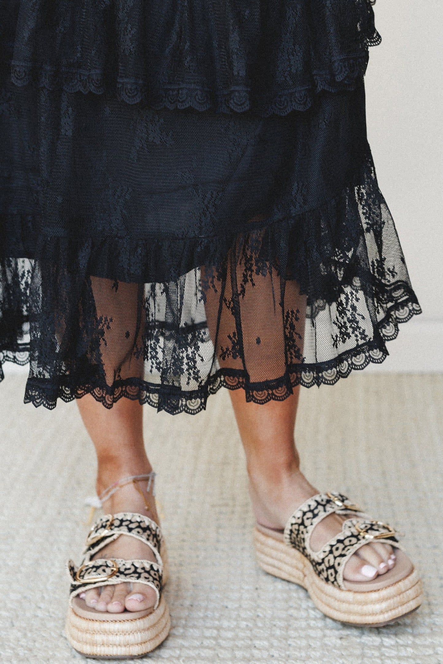 Black Elegant Ruffle Lace Tiered Skirt-Bottoms/Skirts & Petticoat-[Adult]-[Female]-2022 Online Blue Zone Planet